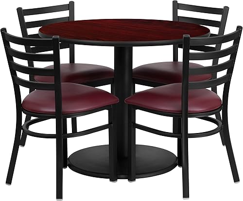 Miniatura 5 de 36" Ronda laminado Juego de mesa con 4sillas Escalera Back metalBorgoña vinilo Asiento