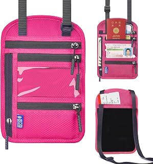 [Hueapion] パスポートケース 首下げ スキミング防止 5ポケット 多機能収納 セキュリティポーチ 薄型 軽量 コンパクト パスポートカバー パスポート入れ パスポートポーチ ラップ調節可 海外旅行（ローズ）