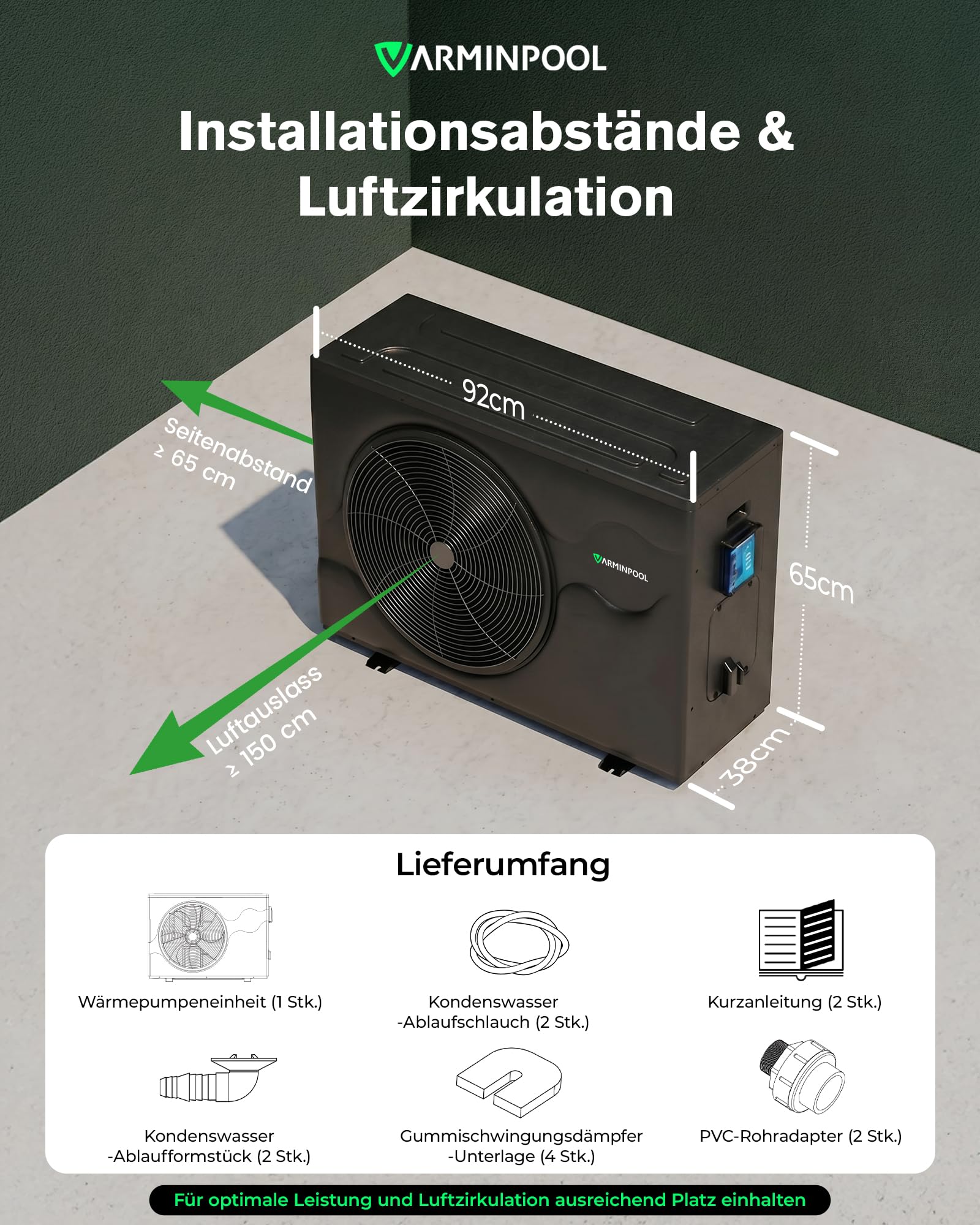 Pool Wärmepumpe bis 12 kW für Pools bis 45.000 L, Inverter Poolheizung elektrisch mit Heiz- & Kühlfunktion, COP bis 13,0, leise 42–53 dB(A), R32, DN50, IPX4, für Gartenpool Aufstellpool