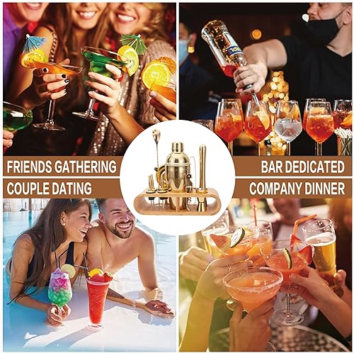 Miniatura 7 de Juego de coctelera de acero inoxidable, 12 piezas, kit de bartending de acero inoxidable de 18.6 onzas, kit de mezcla de cóctel, kit profesional