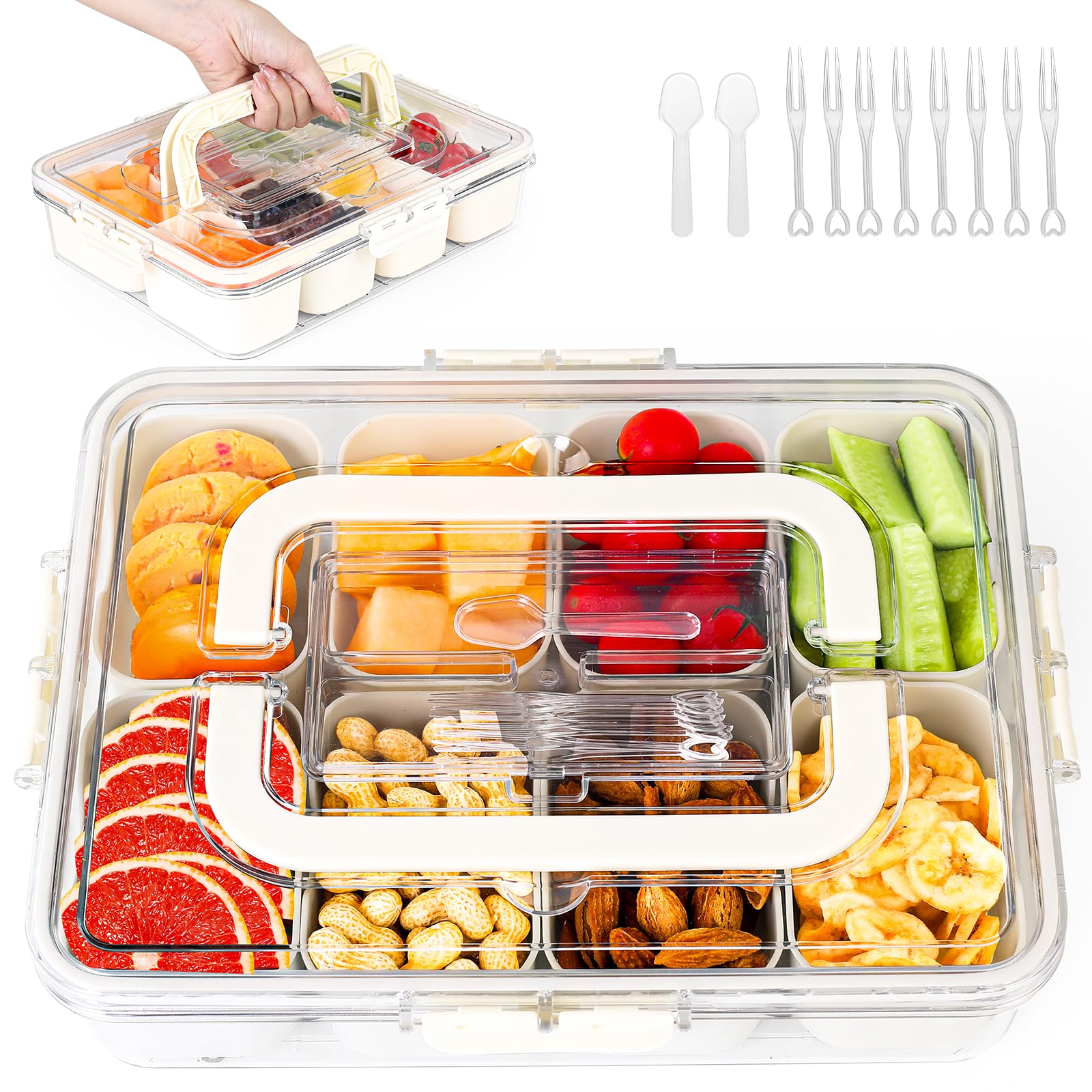 Stacknovo 2-Pack Divided Food Storage Containers - Airtlid Snack & Fruit Organizer Box - View #3