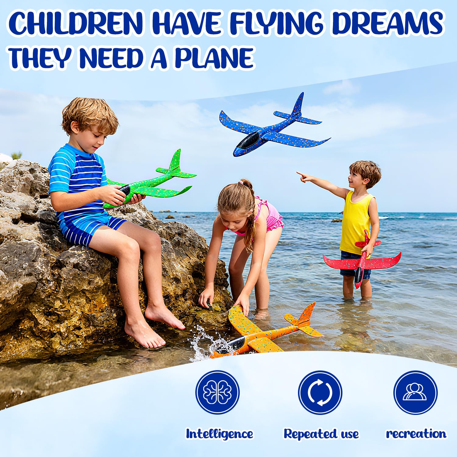Helixor 37cm Aereo Polistirolo per Bambini - Aereo Giocattolo 4 Pezzi, Aeroplano Polistirolo Giochi Regalo Bambina Bambino, Giocattolo Aliante Bambini per Giochi All'Aperto Tra Genitori e Figli