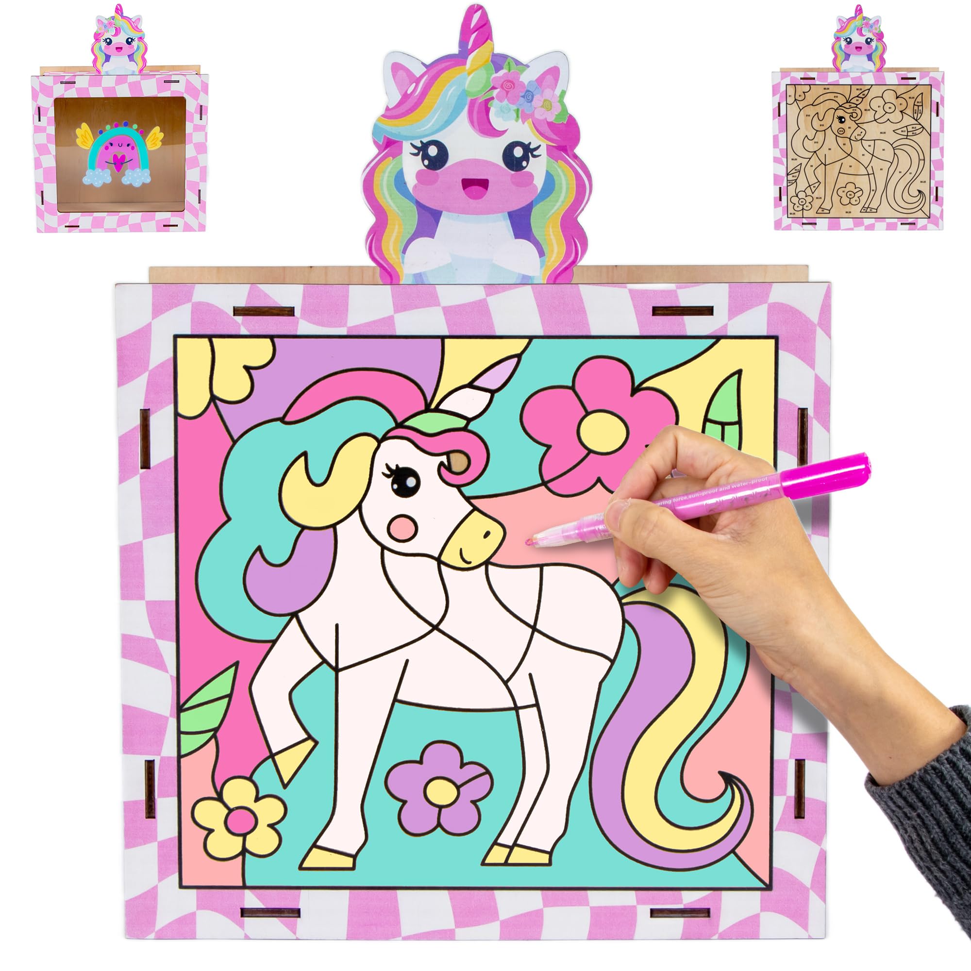 Unicorn Pink Money Bank for Girls, Wooden Money Saving Box for Kids, Painting Various Goal Boards, Cute Personalized Wood Coin Bank with Counter, Creative Arts & Crafts Cash Vault for Toddler Gifts