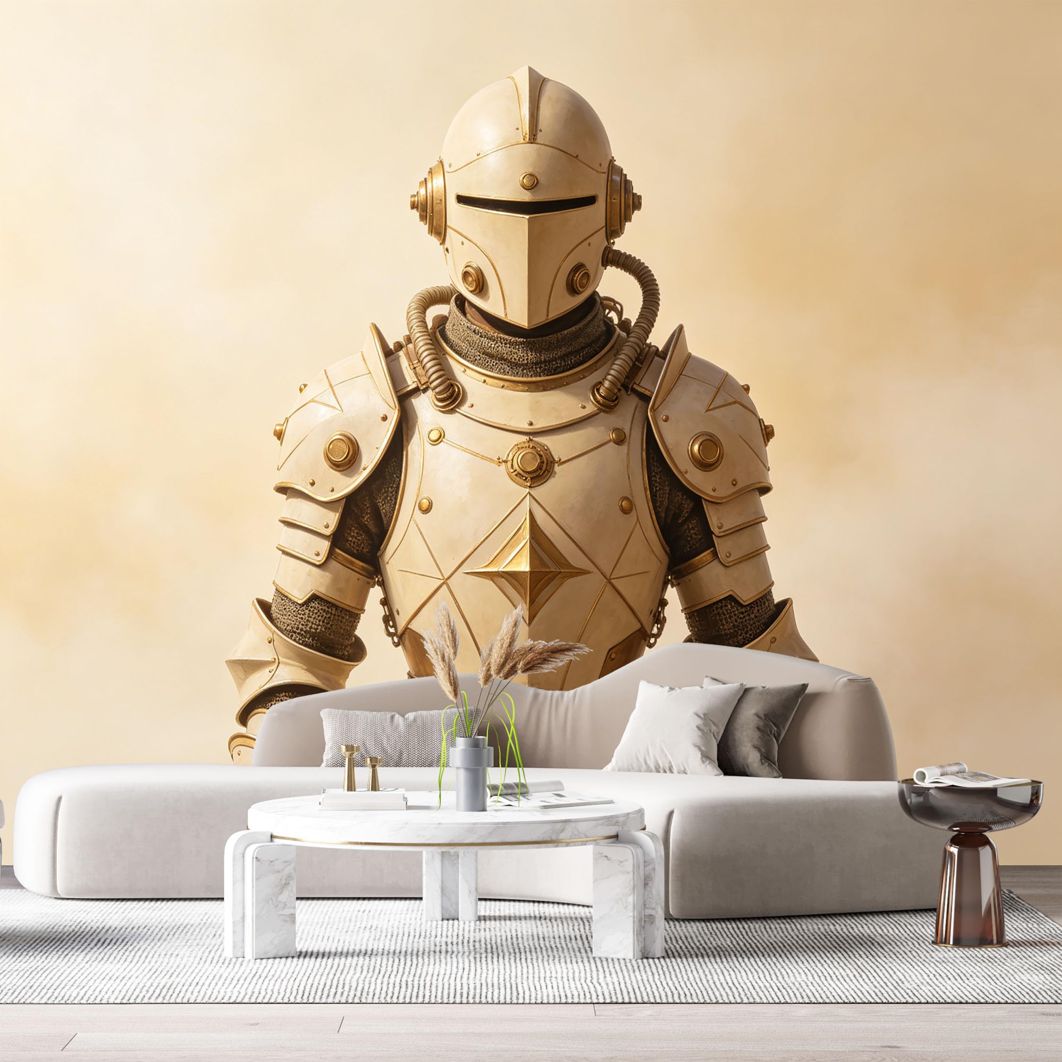 Custom Size Wall Mural Futuristic Armored Warrior Steampunk Mech Textured Metal Robot SelfAdhesive Art Prints Removable Large Wallpaper Boy Bedroom Esports Room Game Room Tenant Room Studio
