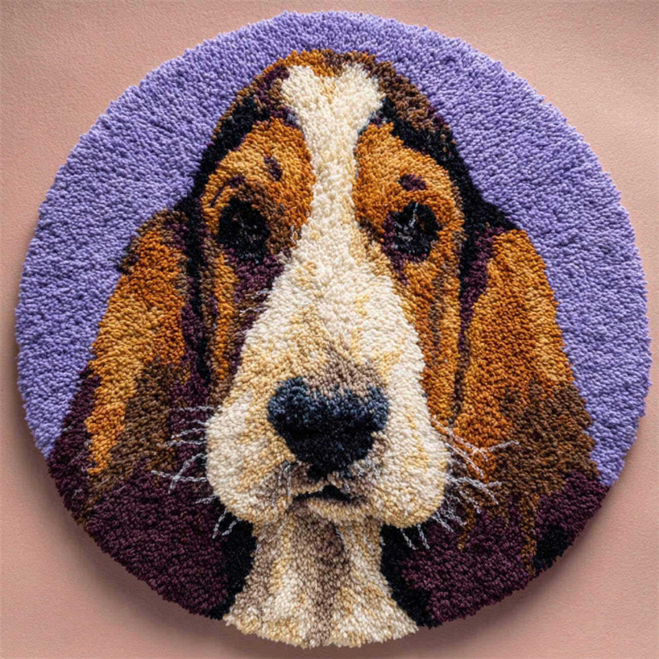 Kitquiver Dog Animal Latch Hook Kits Cartoon Basset Hound Latch Hook Rug Making Kit for Adults Embroidery Kits DIY Carpet Needlework for Home Decor 100x100cm