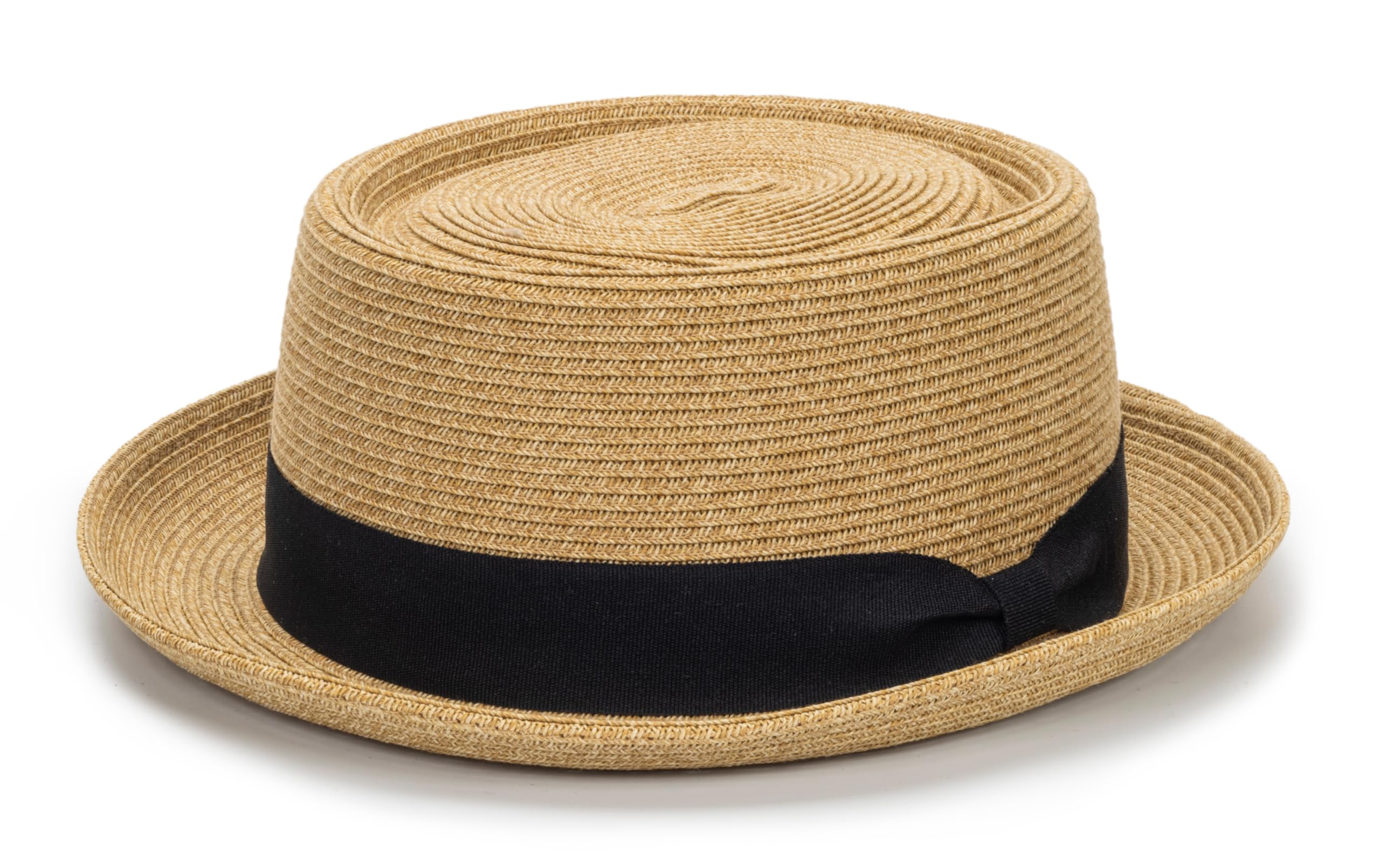 Sombrero clásico de paja de pastel de cerdo para mujeres y hombres, sombrero de verano con ala enrollable, sombrero de paja Fedora sombrero de playa con lazo