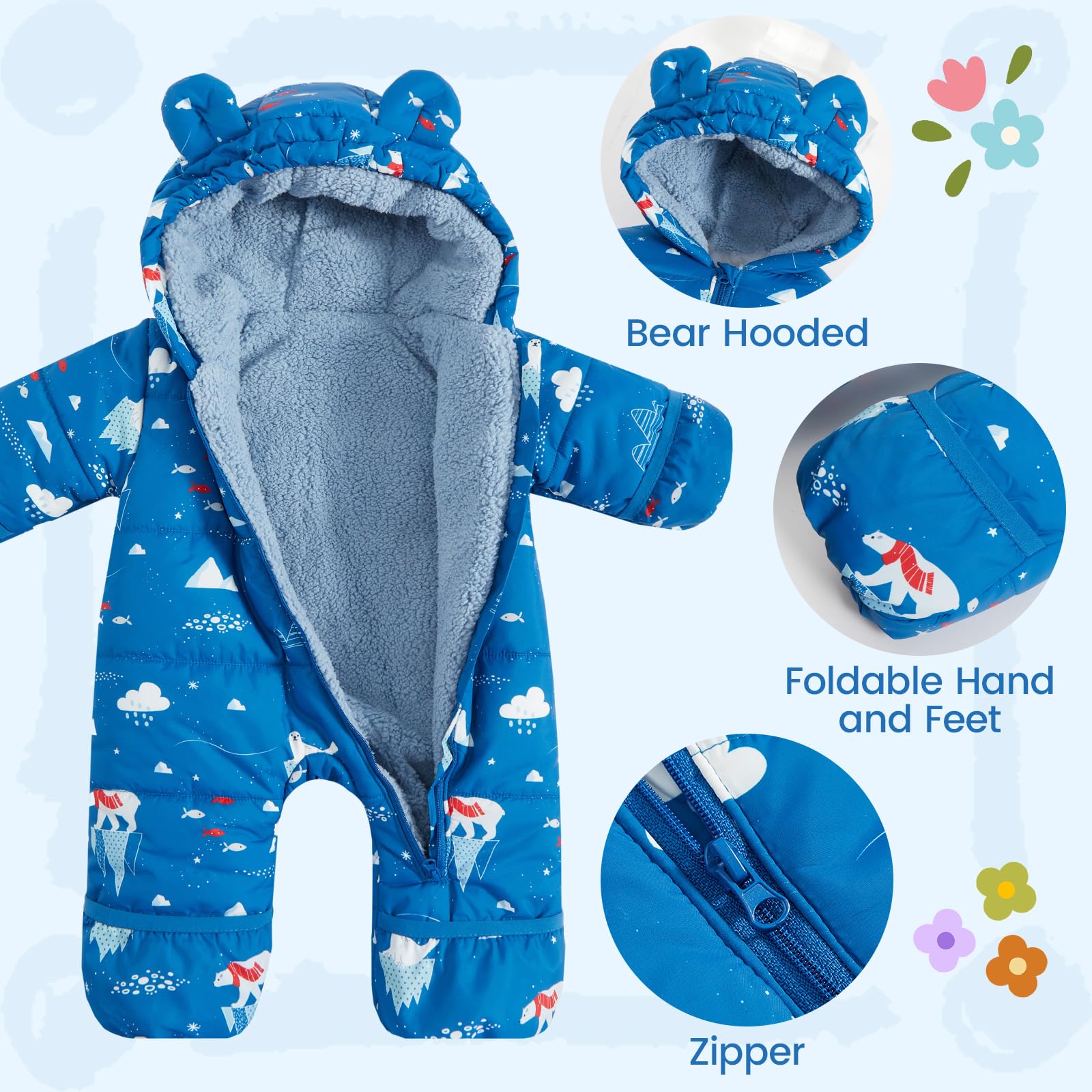 WYTbaby Combinaison de neige pour bébé - Chaude - Avec capuche - Combinaison épaisse - Pour garçons et filles de 3 à 24 mois