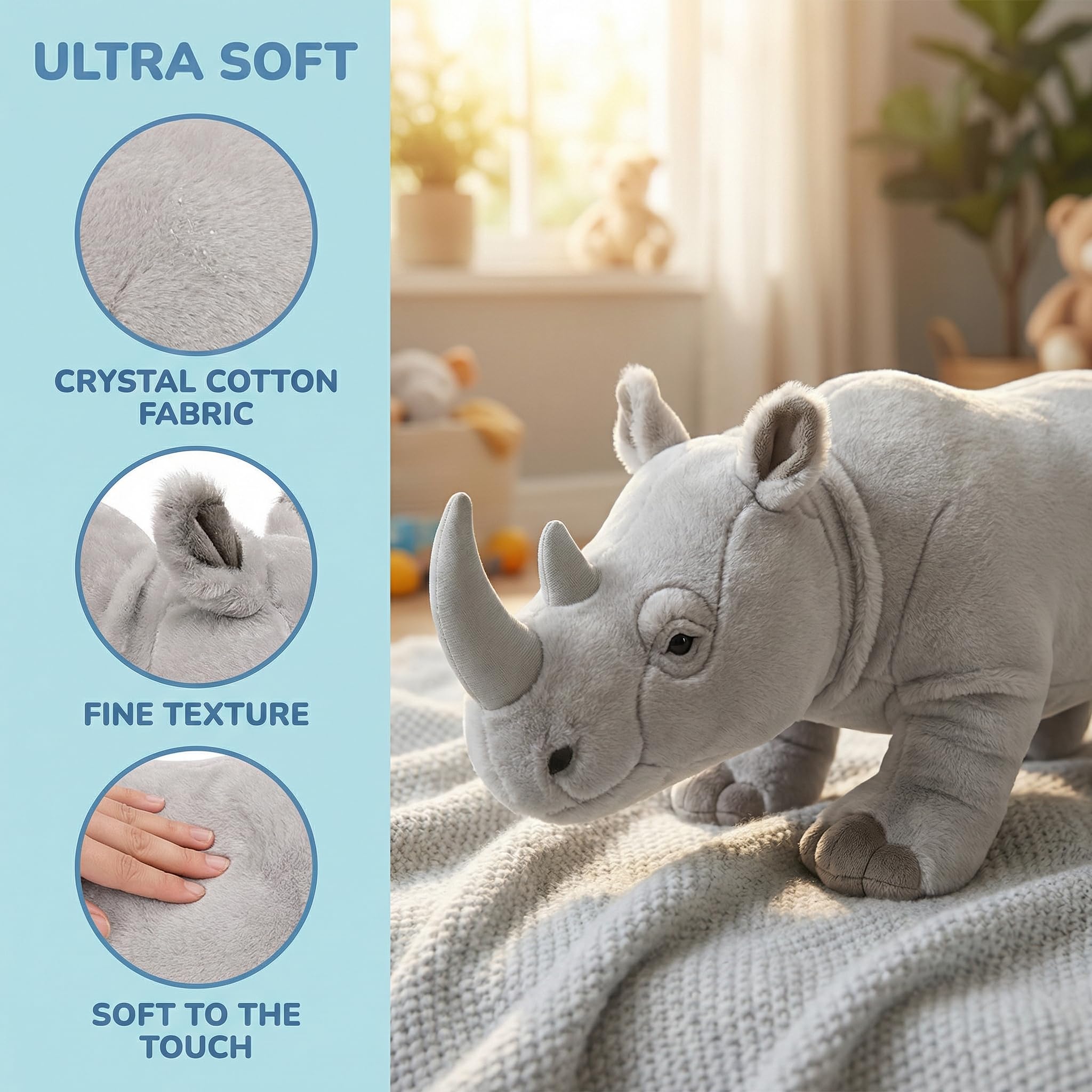 Amazon.com: Rhino Plush, Realistic 17” White Rhino Stuffed Animal