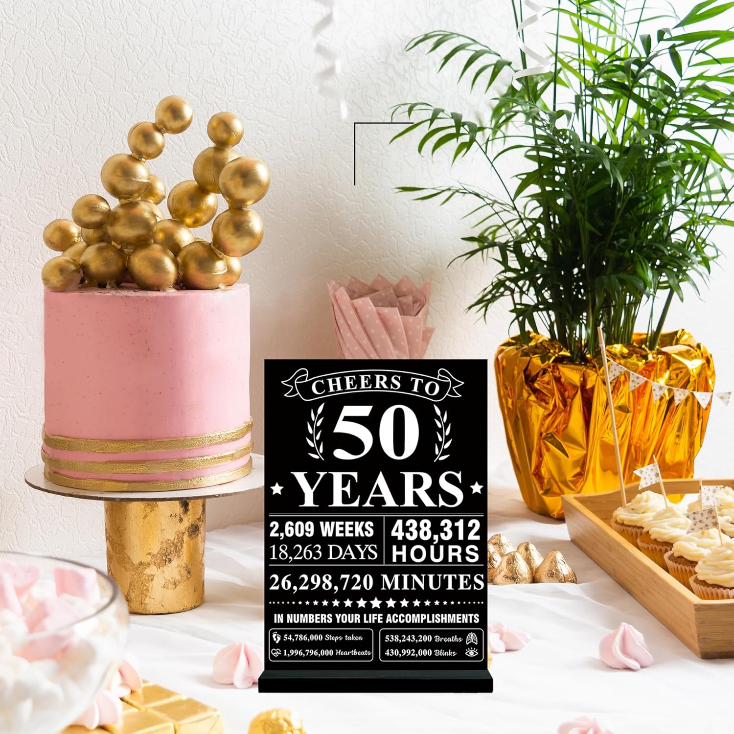 Trgowaul 50th Birthday Decorations Women Men, Black White Back in 1976 Birthday Poster Acrylic Table Sign with Stand, 50th Anniversary Decor Gifts for Men, Vintage 50 Year Old Party Supplies Decor - Image 5