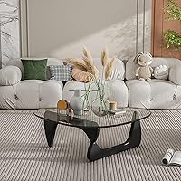 EASYSOUL Modern Oval Glass Coffee Table 32.68" x 22.44" Tempered Glass & Wood Base for Living Room Office Black Clear