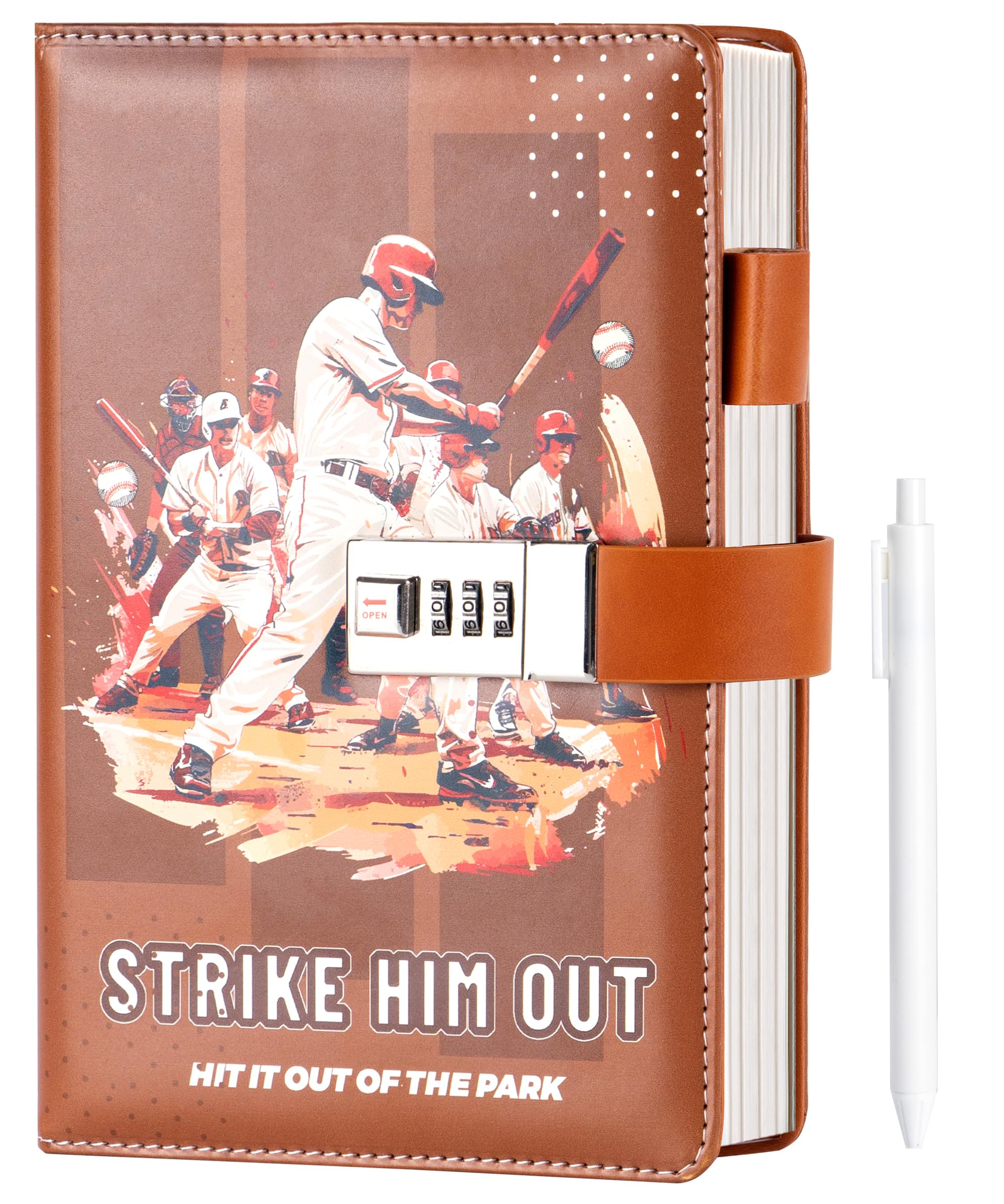 CAGIE Diary with Lock for Teens Who Like Baseball, Gifts for Teen Girls and Boys 12-18 Securely Guard Secrets Journal with Lock, 5.5 x 8.1 Inch Refillable Diary with Pen