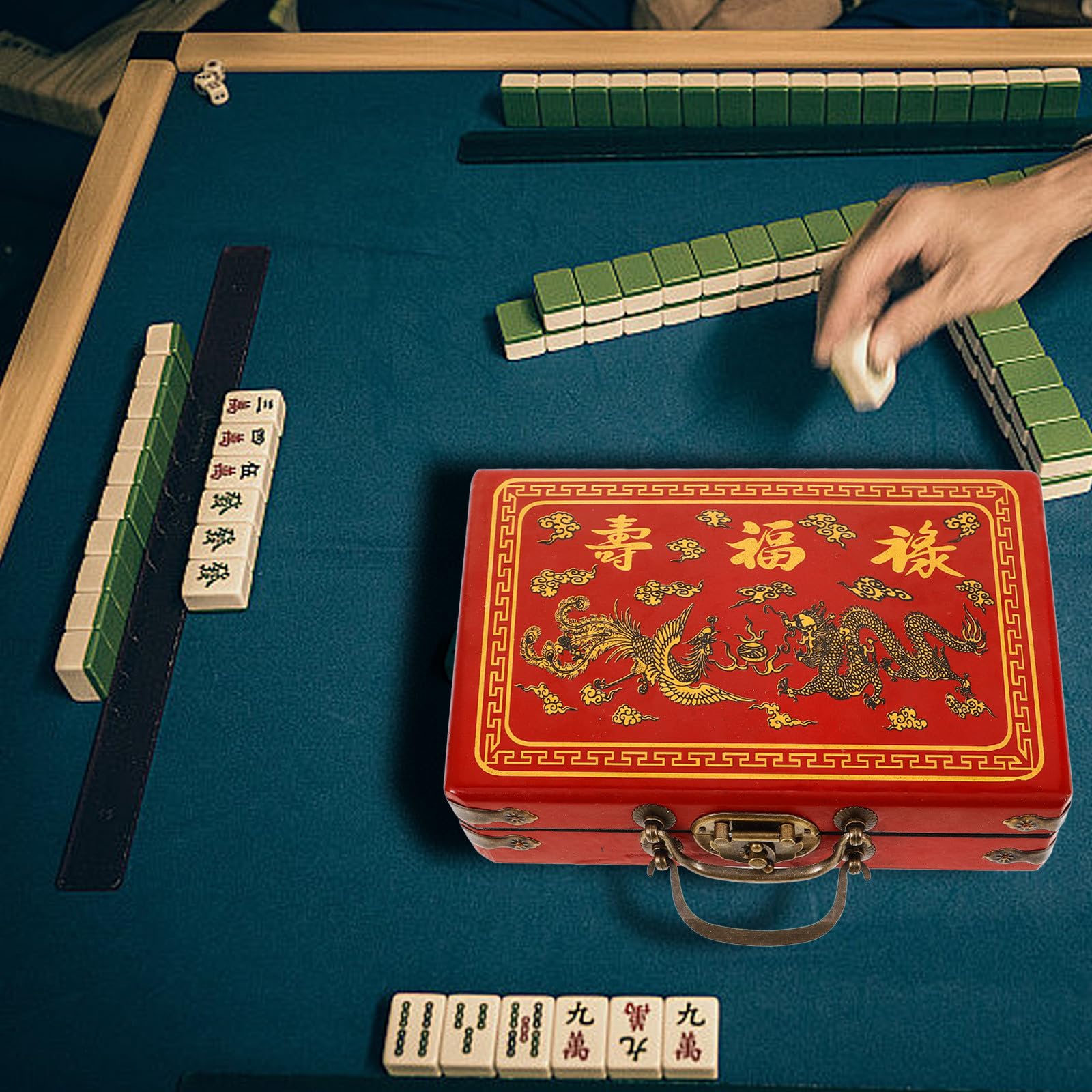 STOBAZA 3 Stück Rot Vintage mit Griff Mahjong, Aufbewahrungsbox | Leere Kasten für Steine, Tragbar und Geordnet, Traditionelle Form, Praktischer Henkel, Kompakt