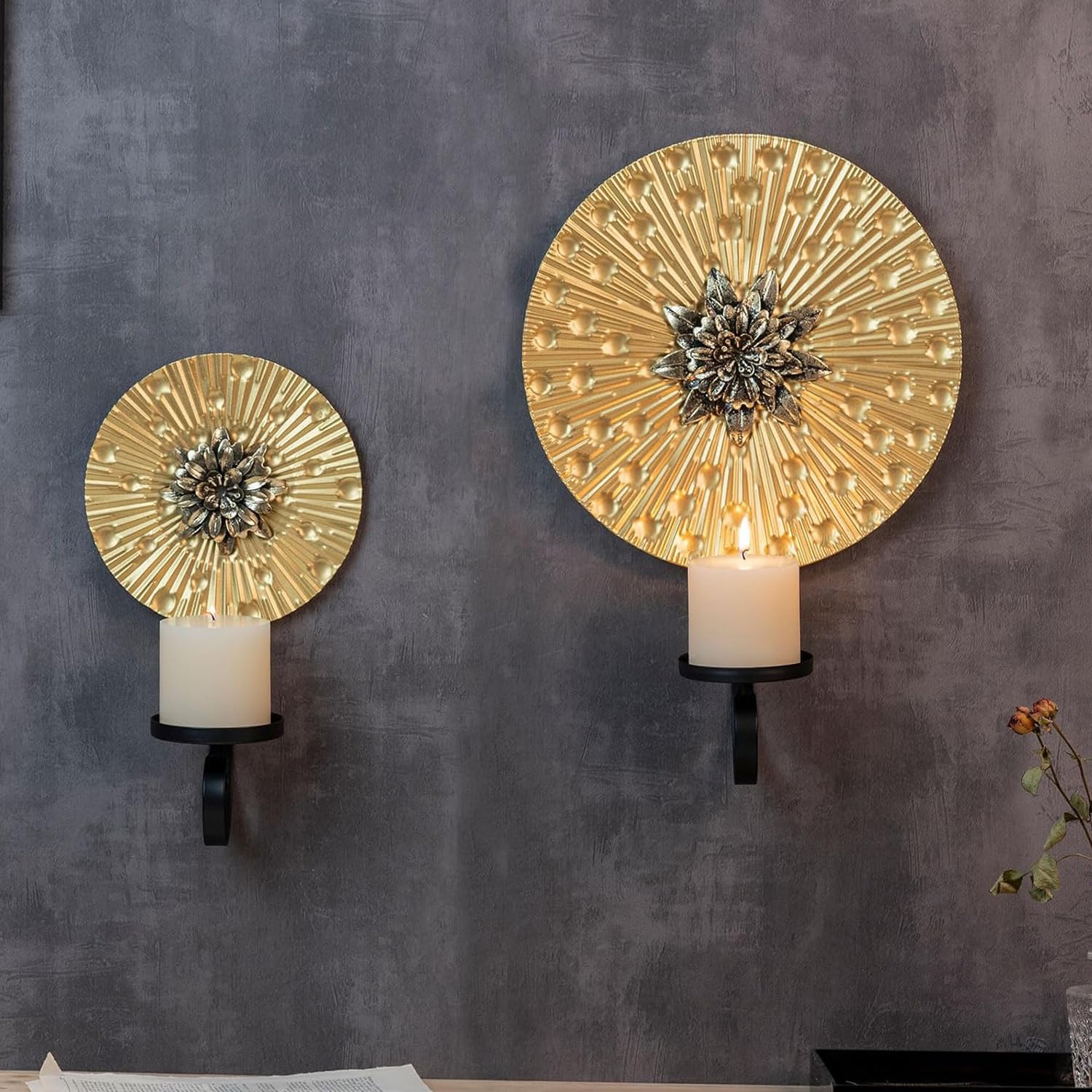 2 Stück Wandhalter für Kerzen,Wandkerzenhalter Metall Gold,Kerzenständer für Wandmontage,Wand Kerzenhalter für Deko