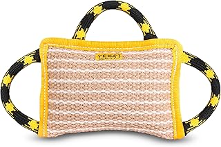 Durable Dog Bite Pillow (10"x7"), Safe Biting Pad w/ 3 Comfortable & Strong Handles, Tough Jute Tug Toy for Medium to Large Dogs, Ideal for Tug of War, K9, Schutzhund & Puppy Training by Yes4Quality