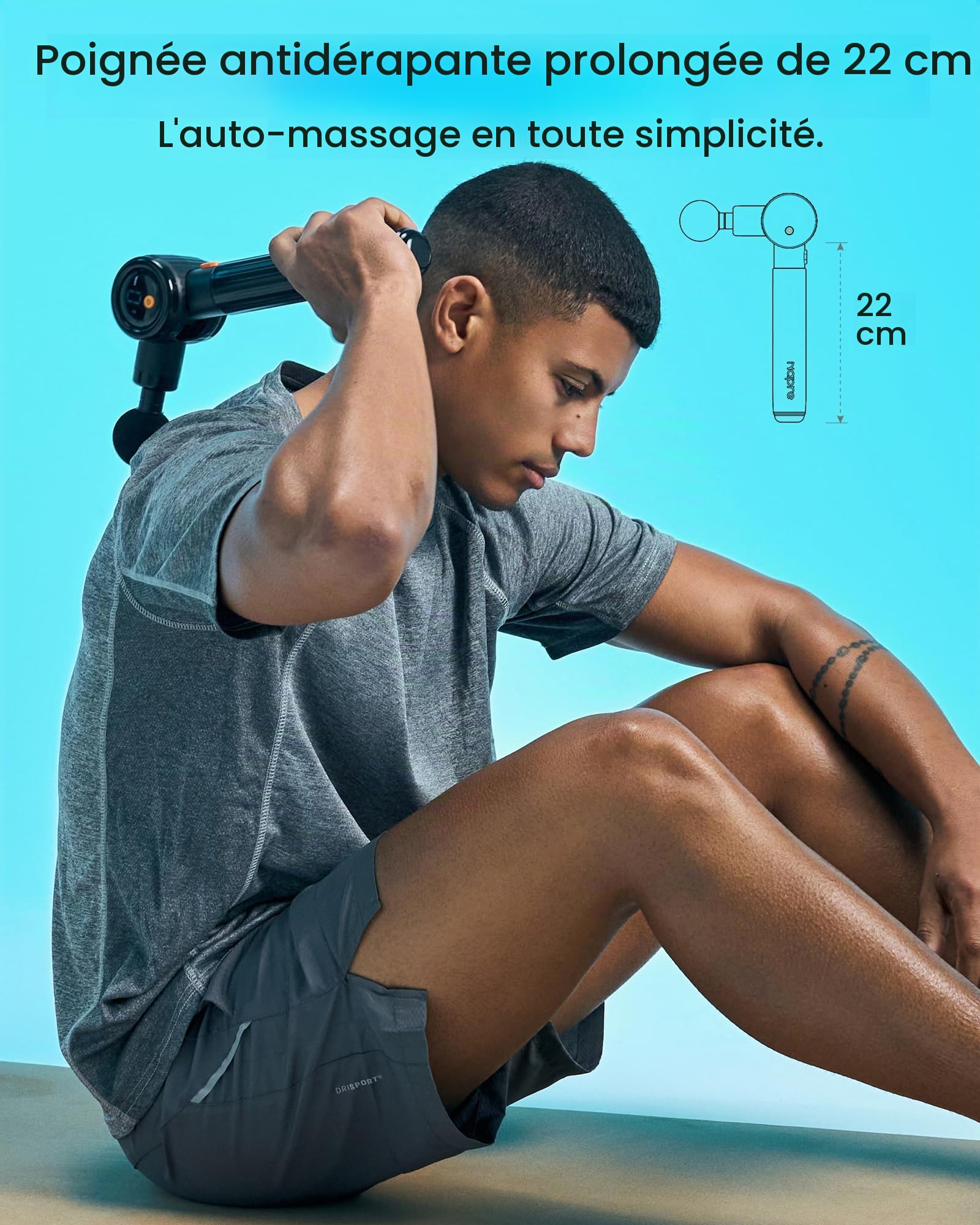 Pistolet de massage,NAPRE Pistolet de Massage Musculaire avec Tête Chaude et Froide,Pistolet Massage Musculaire avec Poignée étendue et 3 Angles,Massage Gun Pour Dos épaules,Jambes,Muscles,Noir