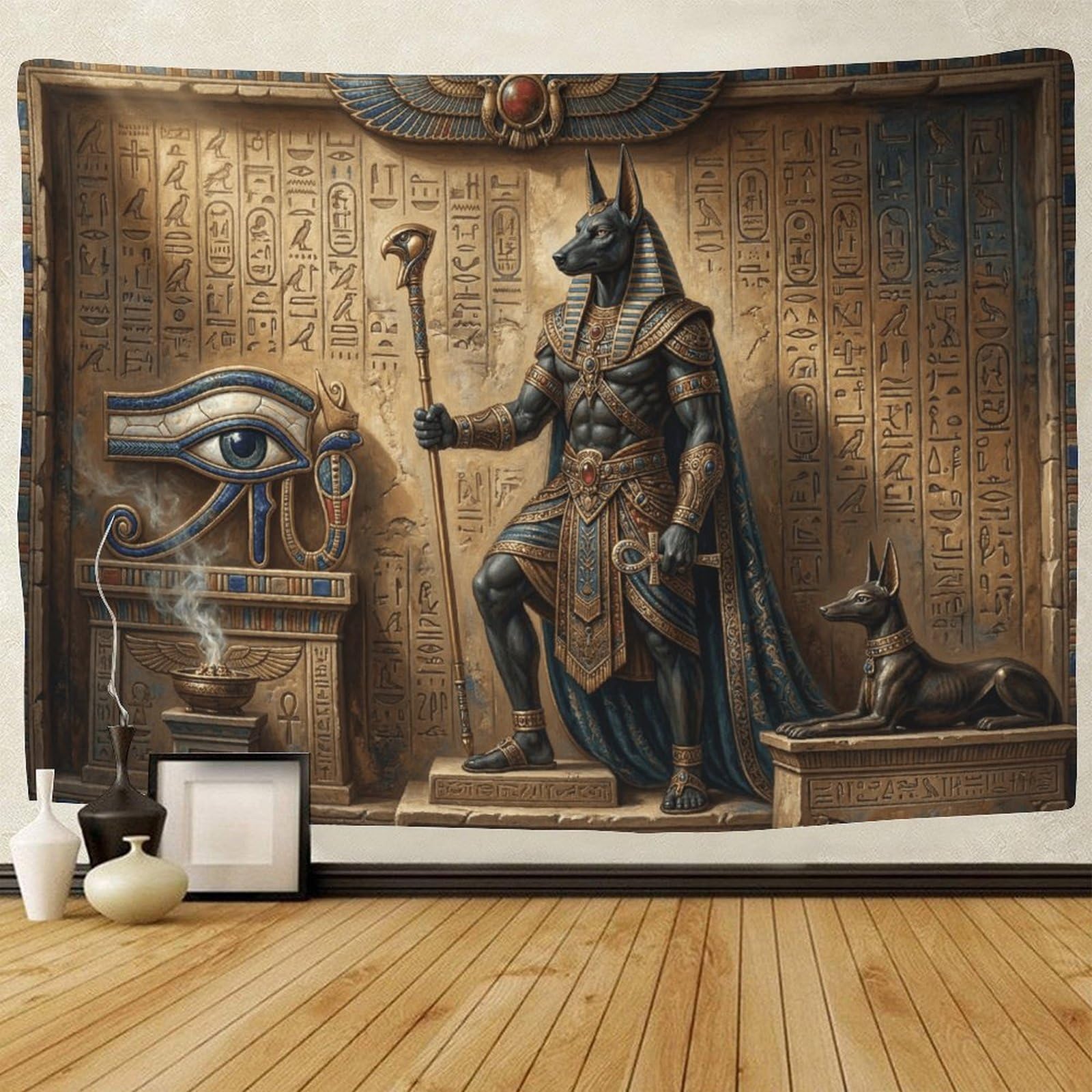 GPMNBCXZK Egyptian Anubis 3D Wall Art Eye of Horus for Home Bedroom Decoration Tapestry 70cmx100cm
