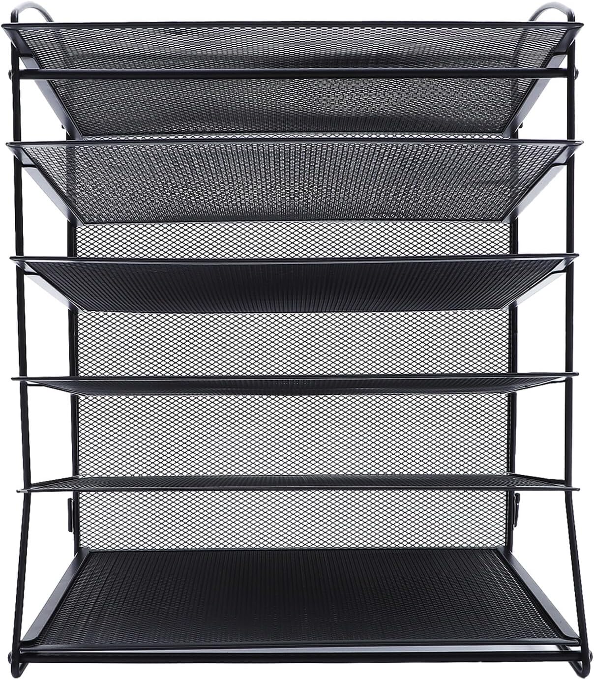 Luxshiny Multi-Layer Desktop File Rack Sturdy Iron Mesh Document Organizer Tray Office Filing Shelf for Papers and Letters Black Metal Mesh Holder