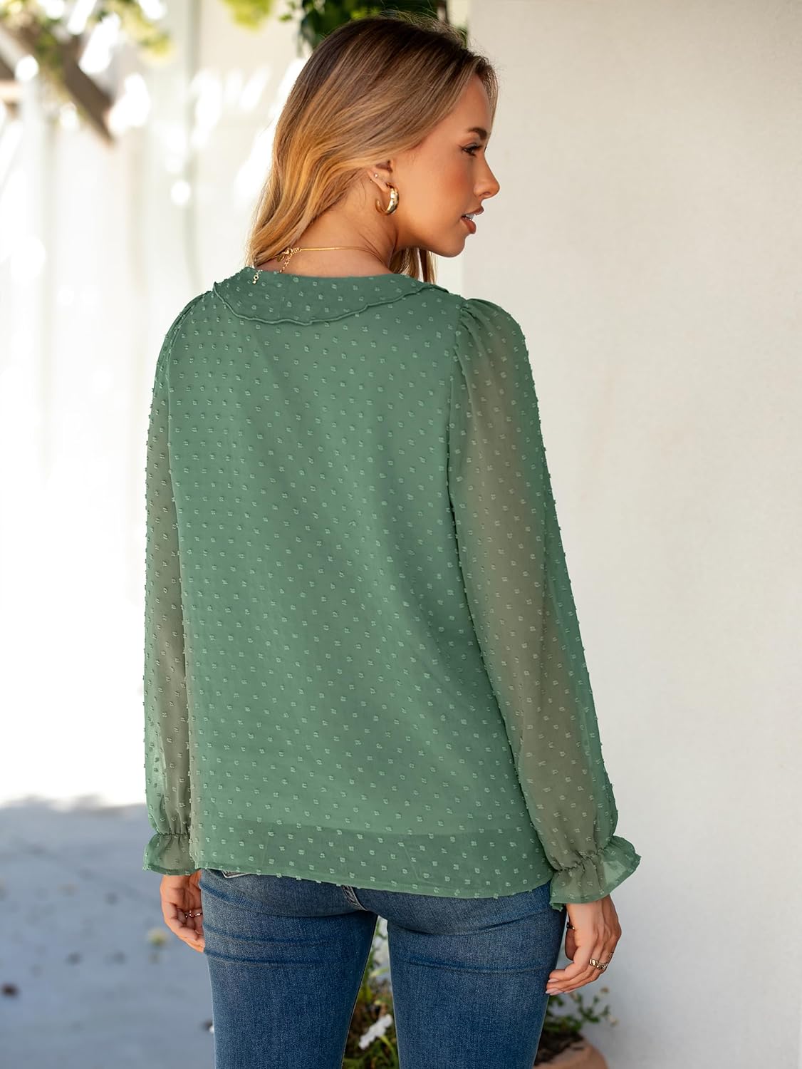 Simplee Womens Dressy Long Sleeve Blouse Casual V-Neck Ruffle Business Tops Chiffon Work Ladies Shirts 2025 Fall Trendy - Image 3