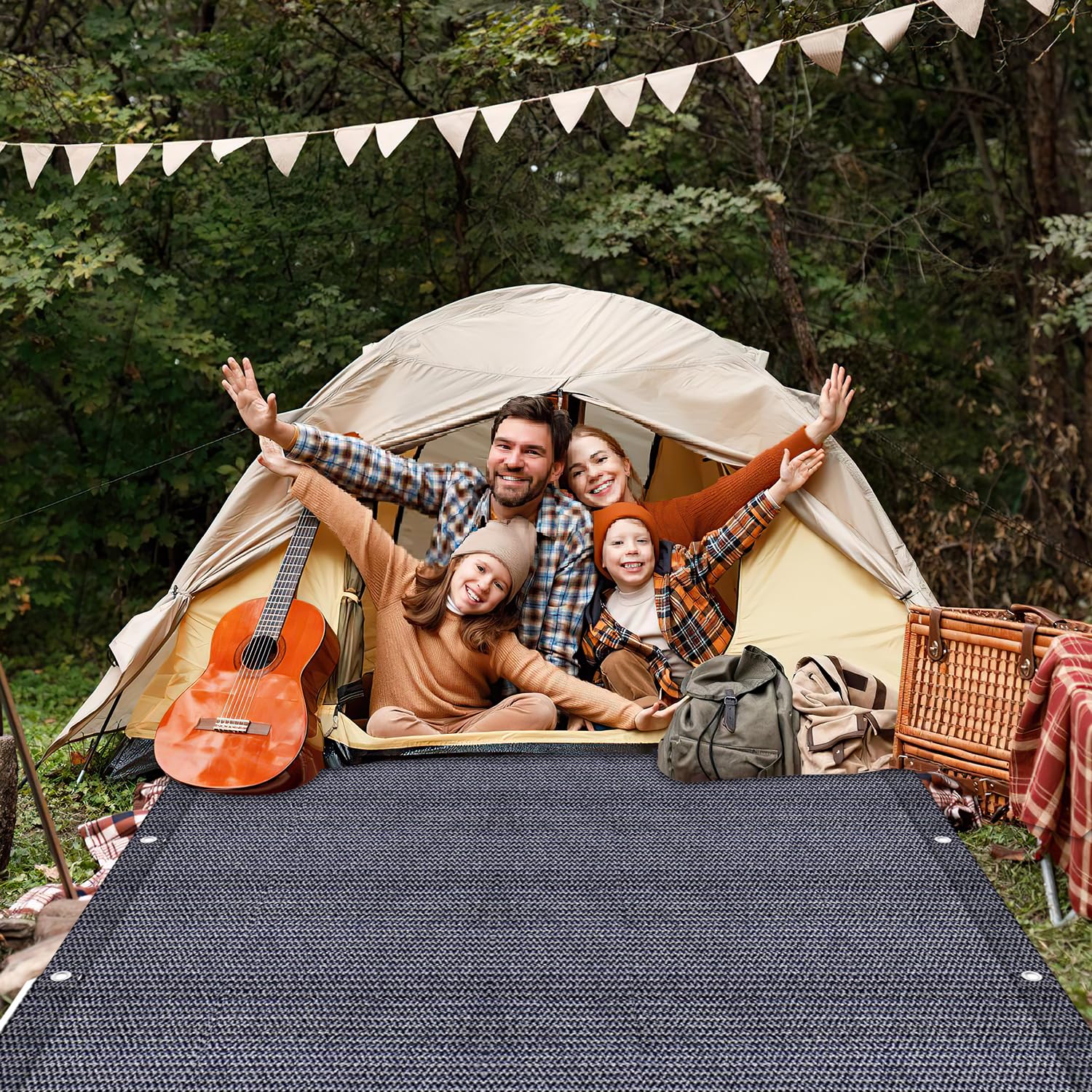 Ikodm Tapis d'auvent, tapis de camping d'extérieur avec sac de transport et sardines, tapis de tente de qualité supérieure pour les activités de plein air avec stabilité UV et respirant antidérapant