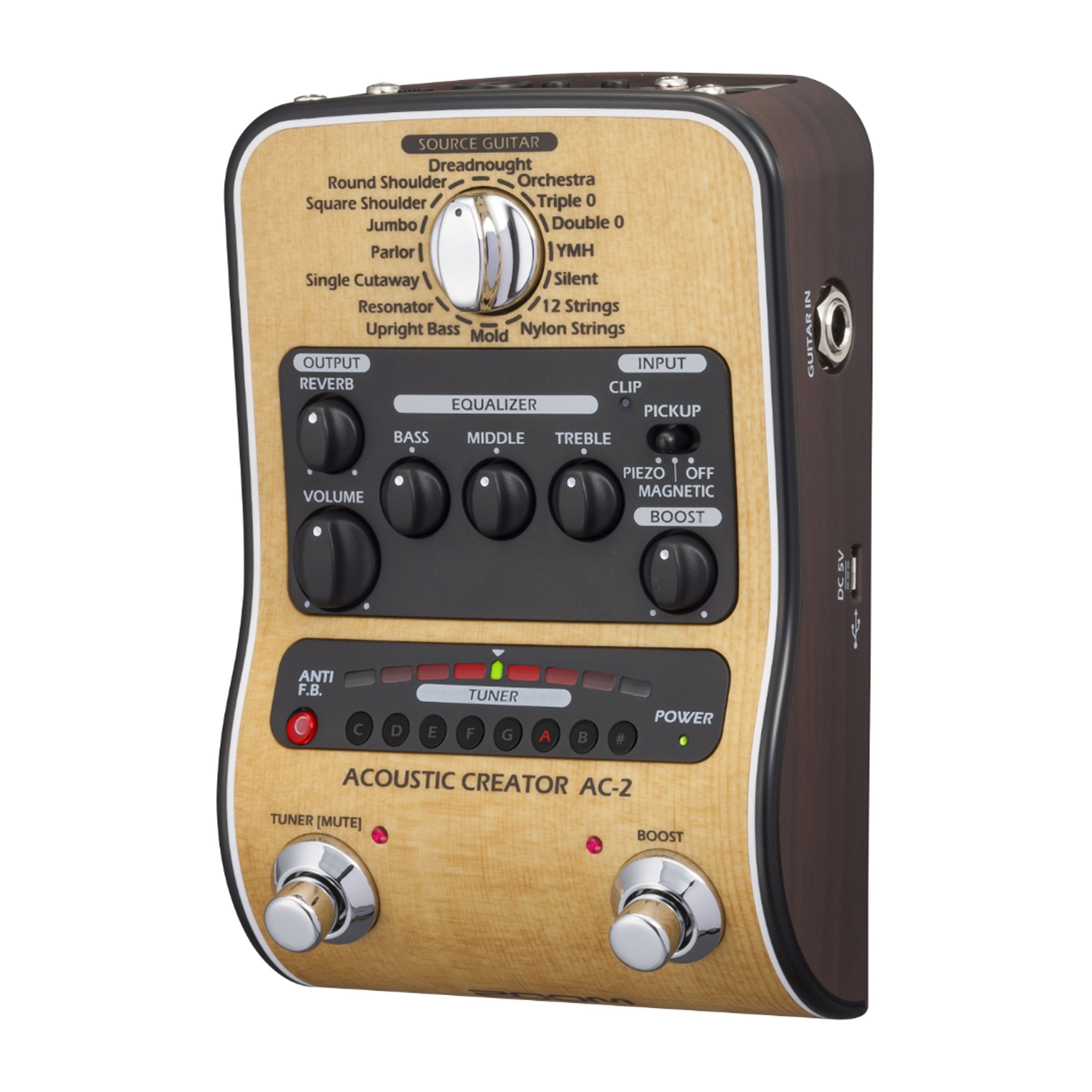 ZOOM AC-2 Acoustic Creator - DI-Box e pedale effetto per chitarra acustica, modellazione di varie forme del corpo, effetti, accordatore per studio e palcoscenico