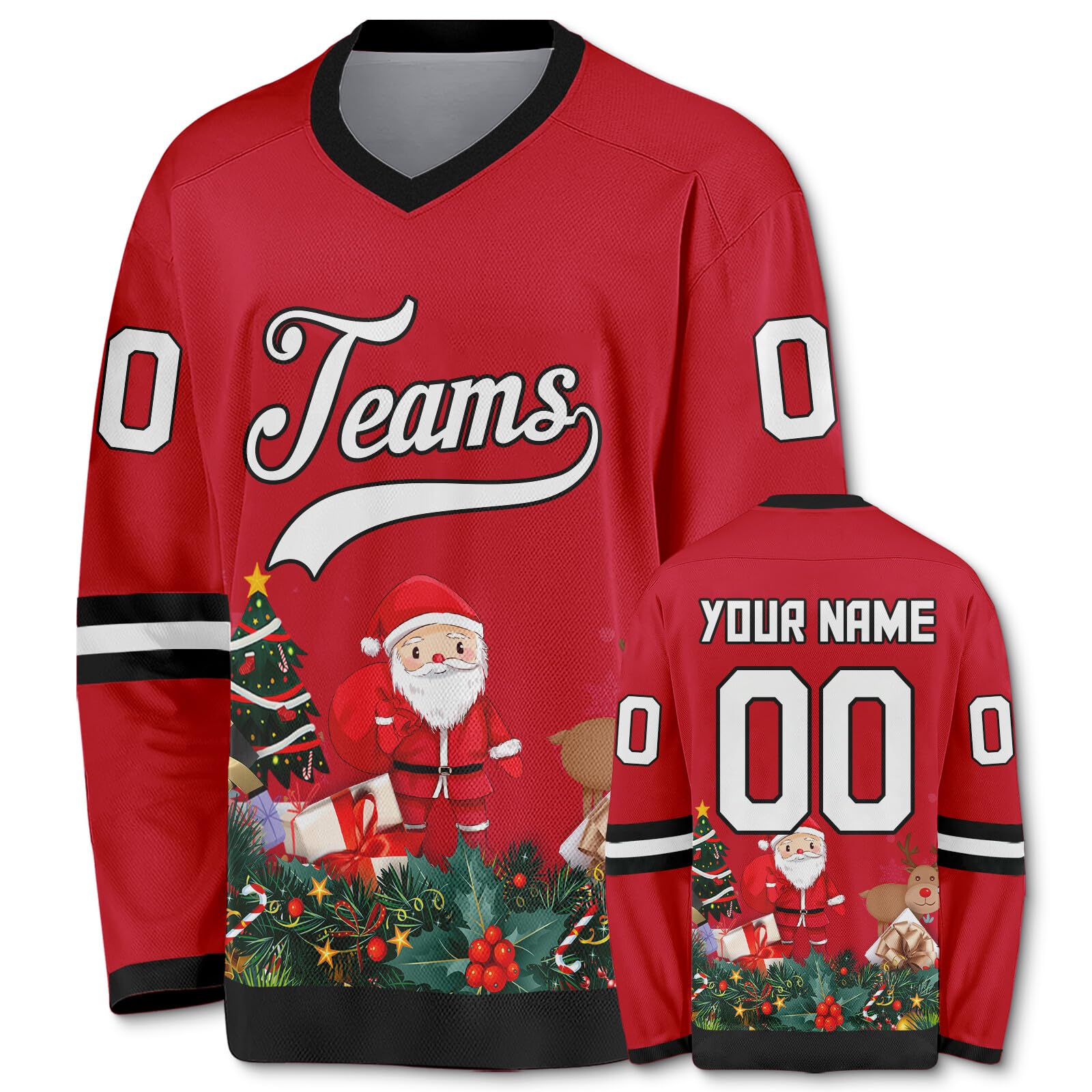 Customized Hockey Jersey Christmas Jersey Santa Claus Customizable Printed Stitched Name Number Hockey Jersey Gift