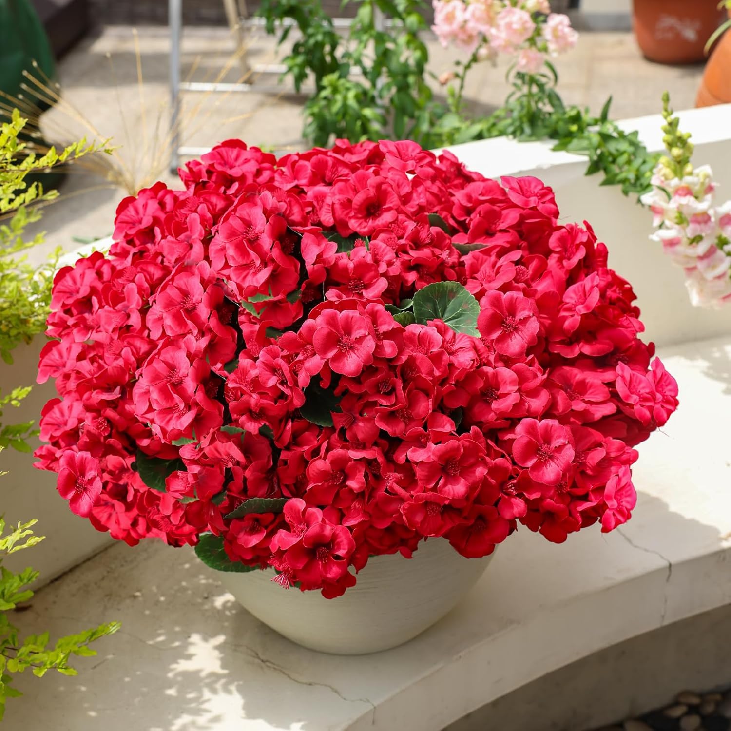 Outdoor Artificial Flowers Red 6 Bundles: Maintenance-Free, Near-Identical to Natural Counterparts, Long-Lasting Vivid Color Retention for Months, UV-Resistant