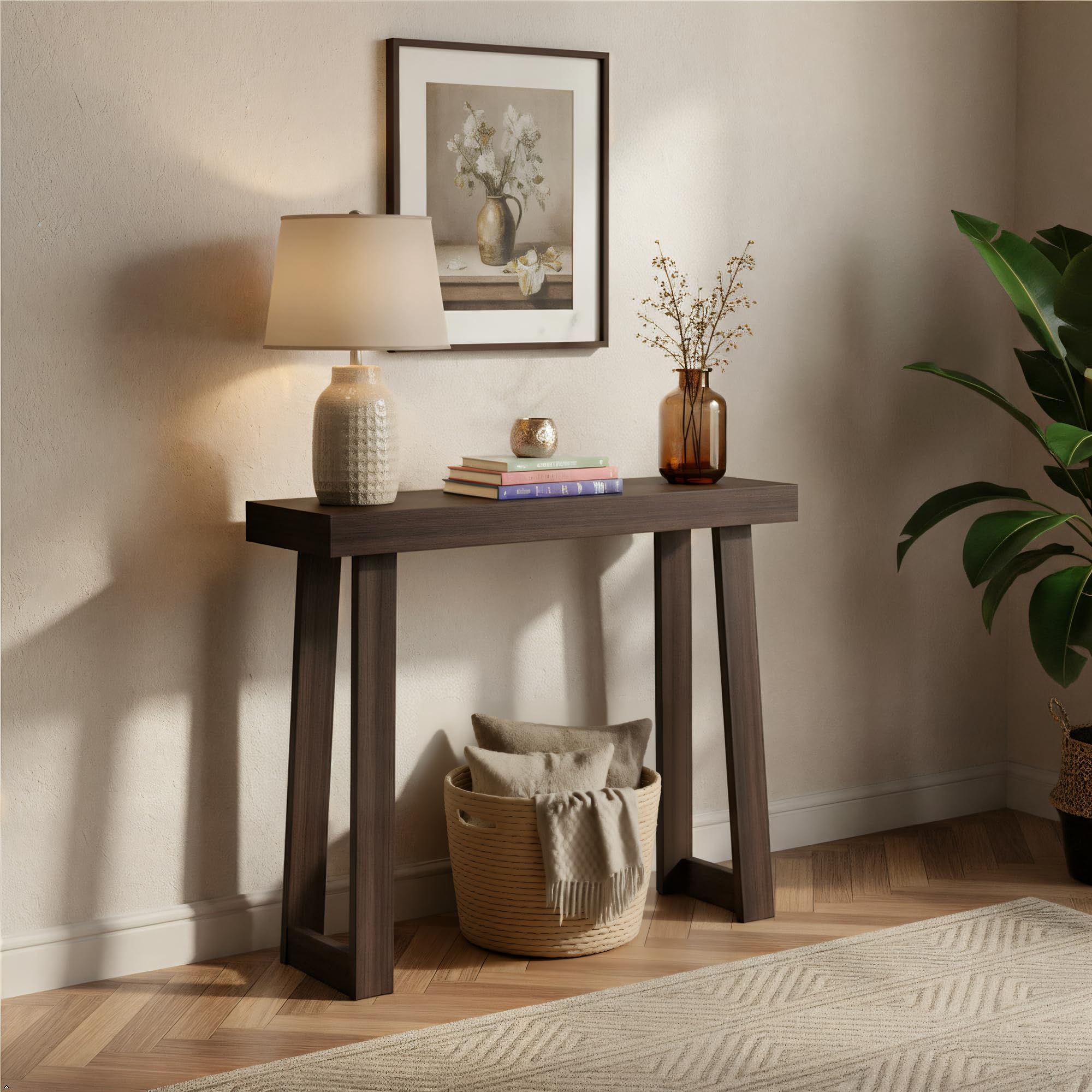 Plank+Beam Solid Wood Console Table, 36 Inch, Sofa Table, Narrow Entryway Table for Hallway, Behind The Couch, Living Room, Foyer, Easy Assembly, Walnut