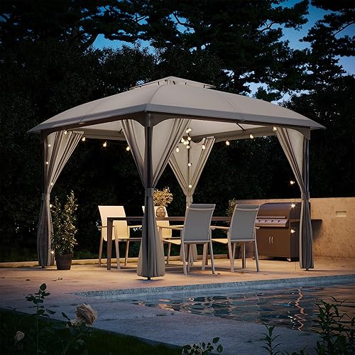 Miniatura 8 de LAUSAINT HOME Tienda de campaña para exteriores con toldo de arco para patio, 10 x 10 pies, refugio de tienda de campaña con cortinas y pernos de