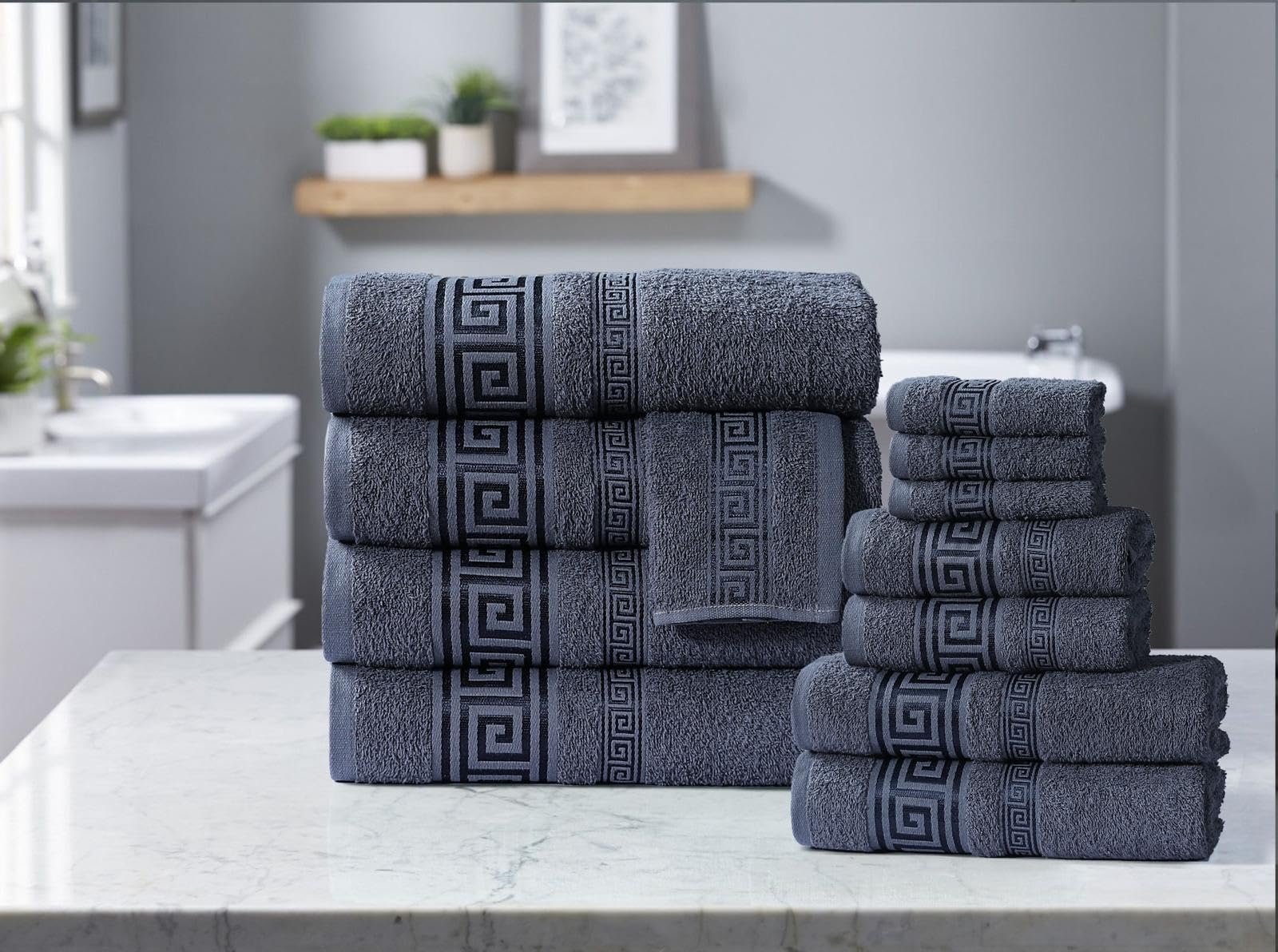 StylemyBedroom 100% Cotton Towels Super Soft Absorbent 500 GSM with Viscose Greek Border (Dark Grey,Bath Towel)