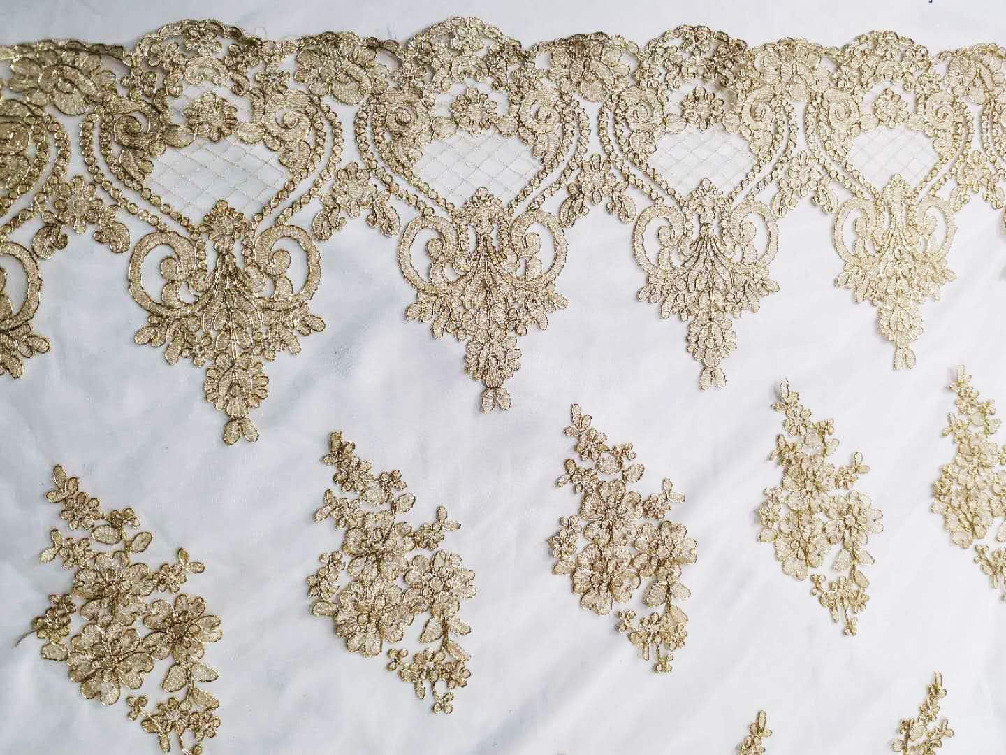 51" Wide Golden Car Bone Lace Trims Handmade Embroidery lace Floral Lace Fabric for Wedding Dress Veil,Dance Costume Accessories,DIY Clothes Curtain Home Decoration (2 Yard, Golden)