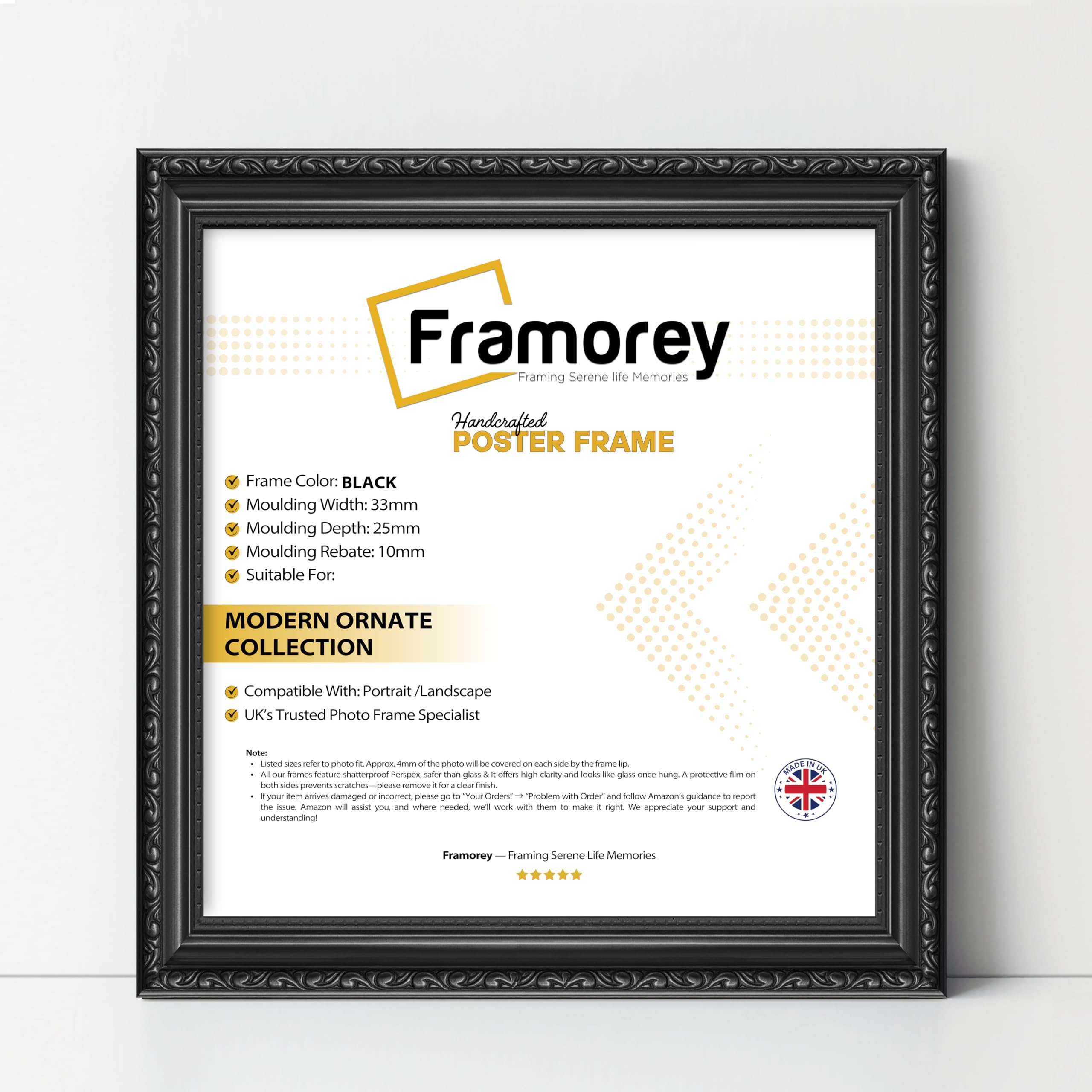 Framorey Framing Serene Life Memories Black Framorey Shabby Chic Antique Square Size Picture Frame, 20X20cm Size Photo Frames, Photo Print Frame, Home Decor Frame, Best Photo Frames For Gifts