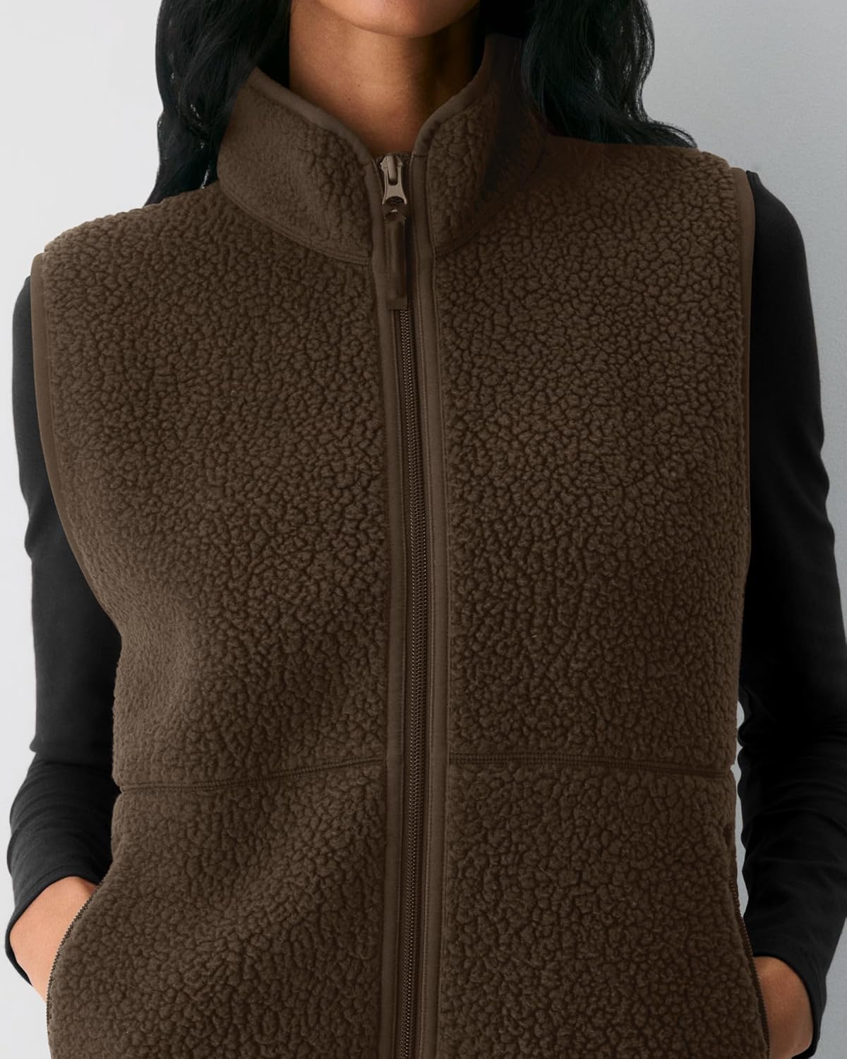 Locachy Women's Lighweight Fuzzy Fleece Vest Cozy Sleeveless Warm Outerwear Jacket Casual Zip Up Sherpa Gilet with Pockets - Image 5