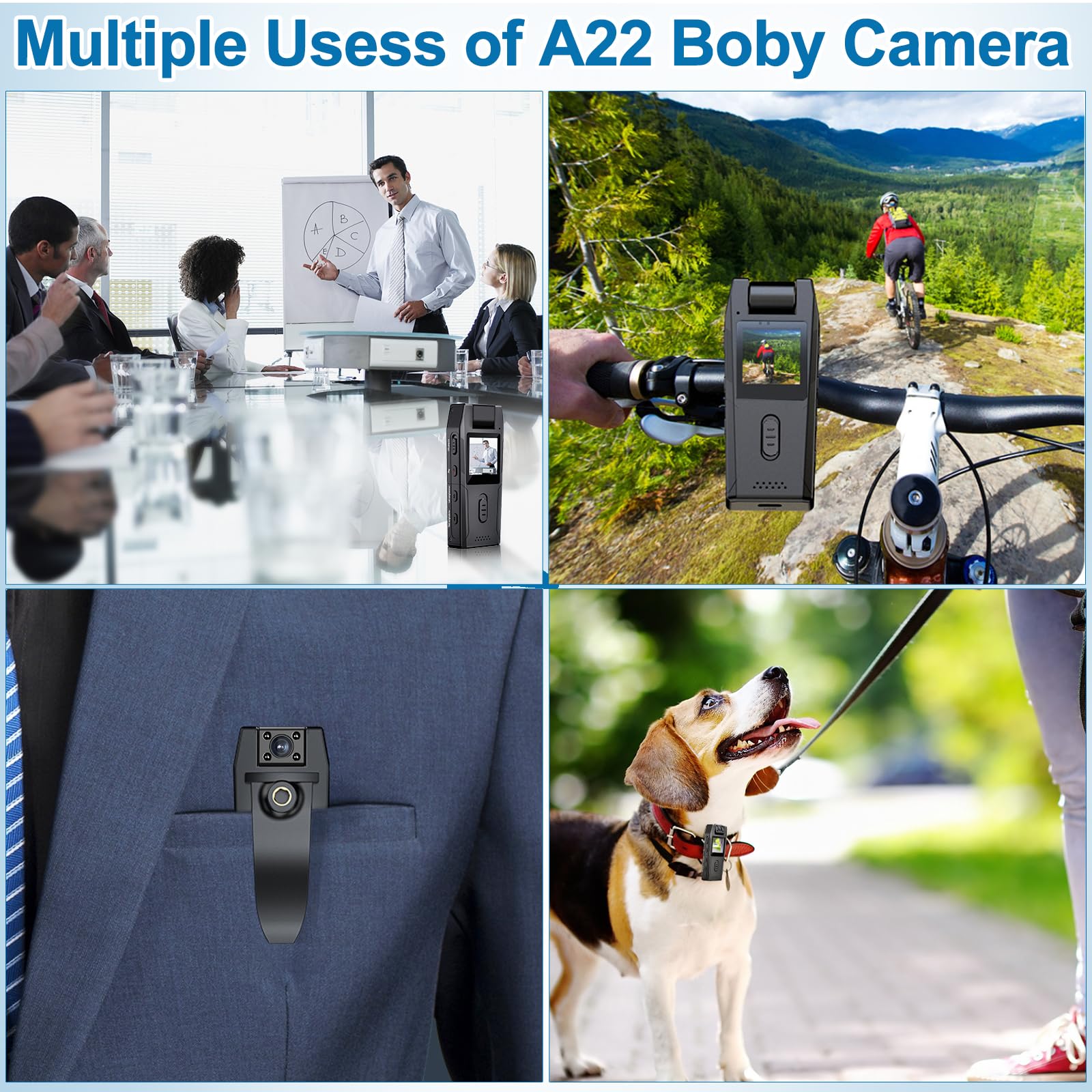 Hersance Bodycam, lichaamscamera met audio- en video-opname met 128 GB