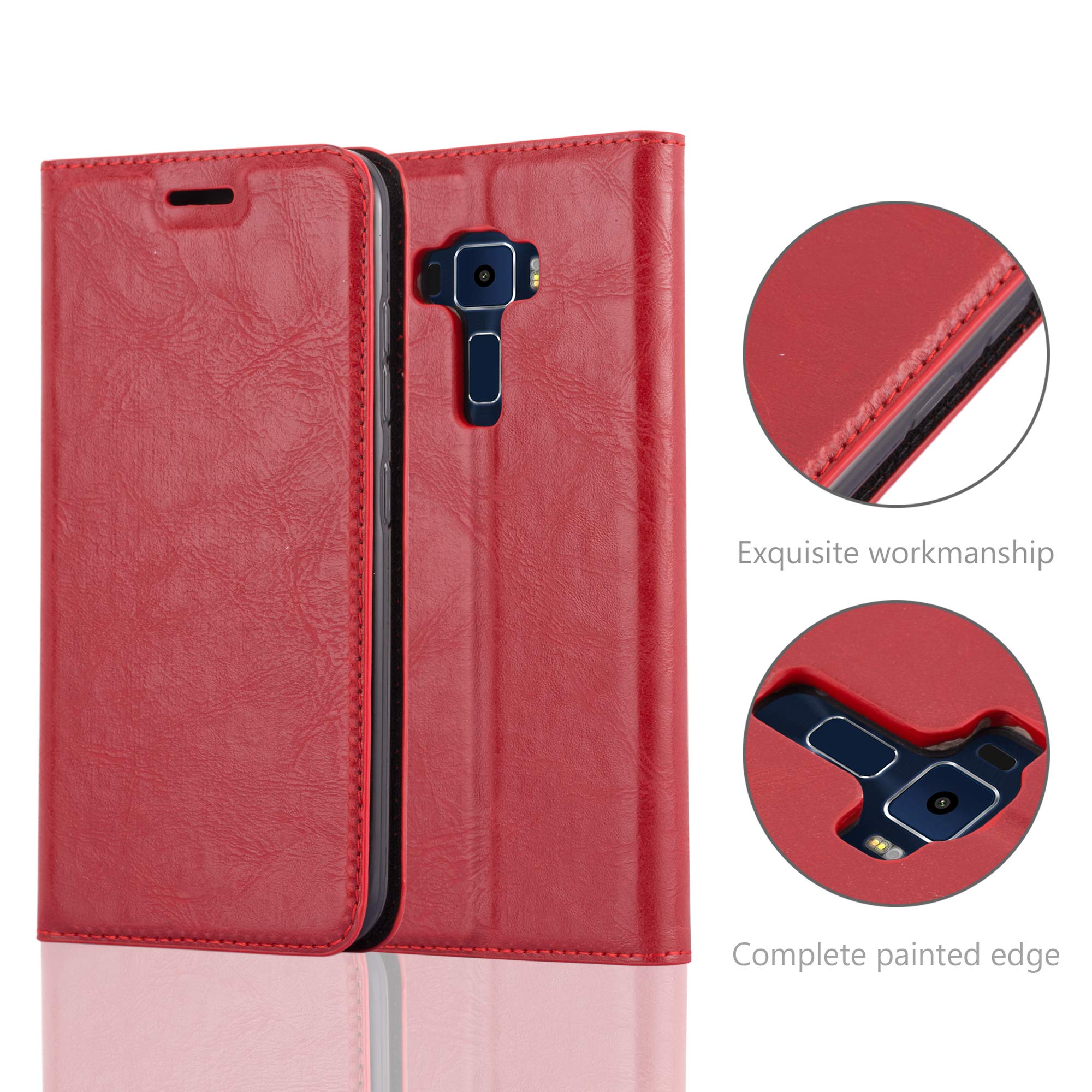 Cadorabo Custodia Libro per Asus ZenFone 3 in ROSSO MELA - con Vani di Carte, Funzione Stand e Chiusura Magnetica - Portafoglio Cover Case Wallet Book Etui Protezione