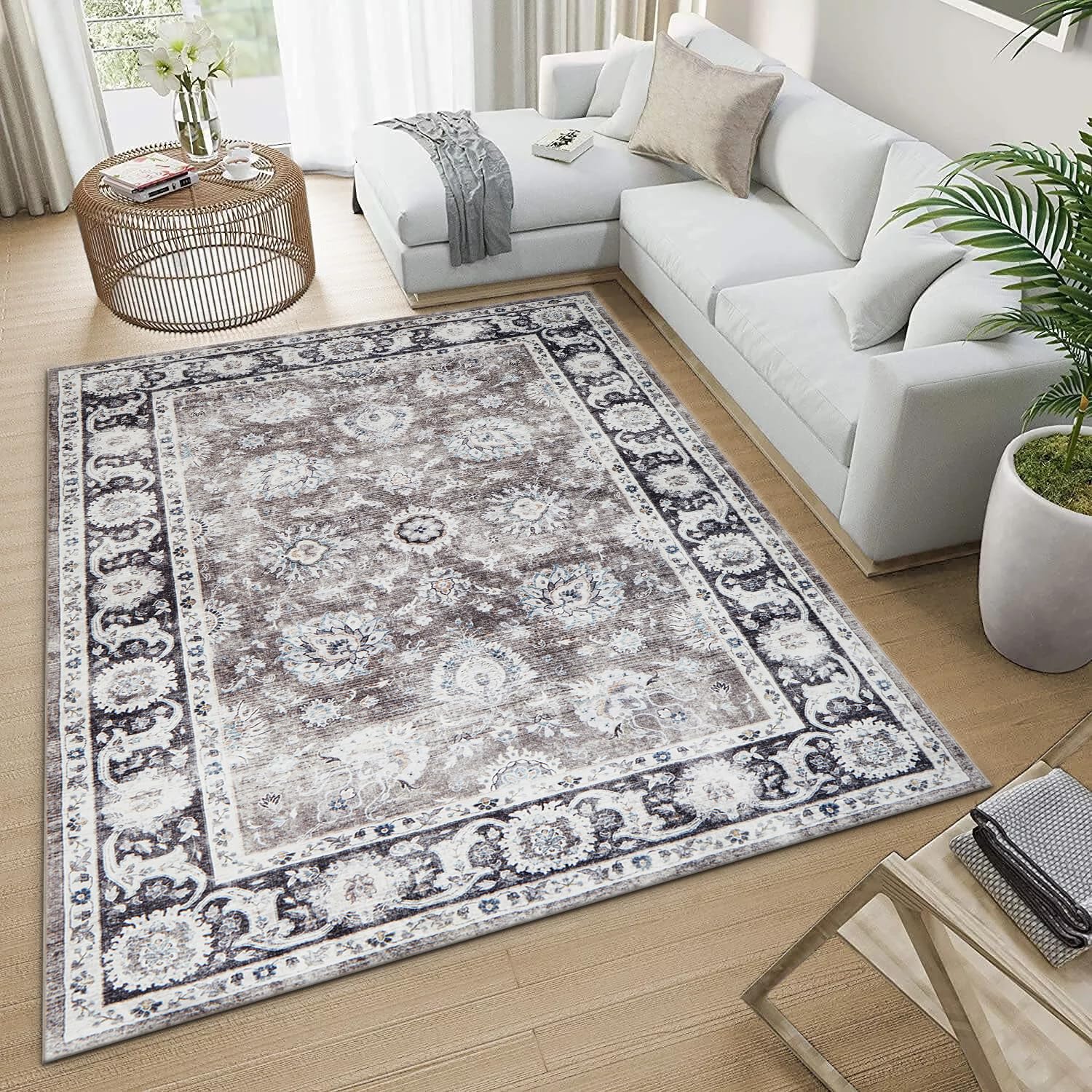 Imperial Rooms Machine Washable Bedside Small Rug 40x60 cm - Soft Short Pile Brown Area Rugs For Bedroom Entrway Non Slip Floor Carpet Traditional Vintage Design Cashmere Door Mat For Kitchen, Harmony — image 1