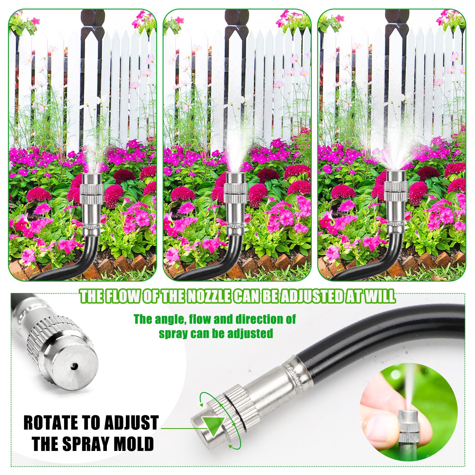 Bewässerungssystem Garten bewässerung 20M Gartenbewässerungssysteme Tropfbewässerungssystem gewächshaus, 25 Directional Brass Spray Nozzles für Outdoor-Nebelkühlsystem, Landschaft, Pflanzen