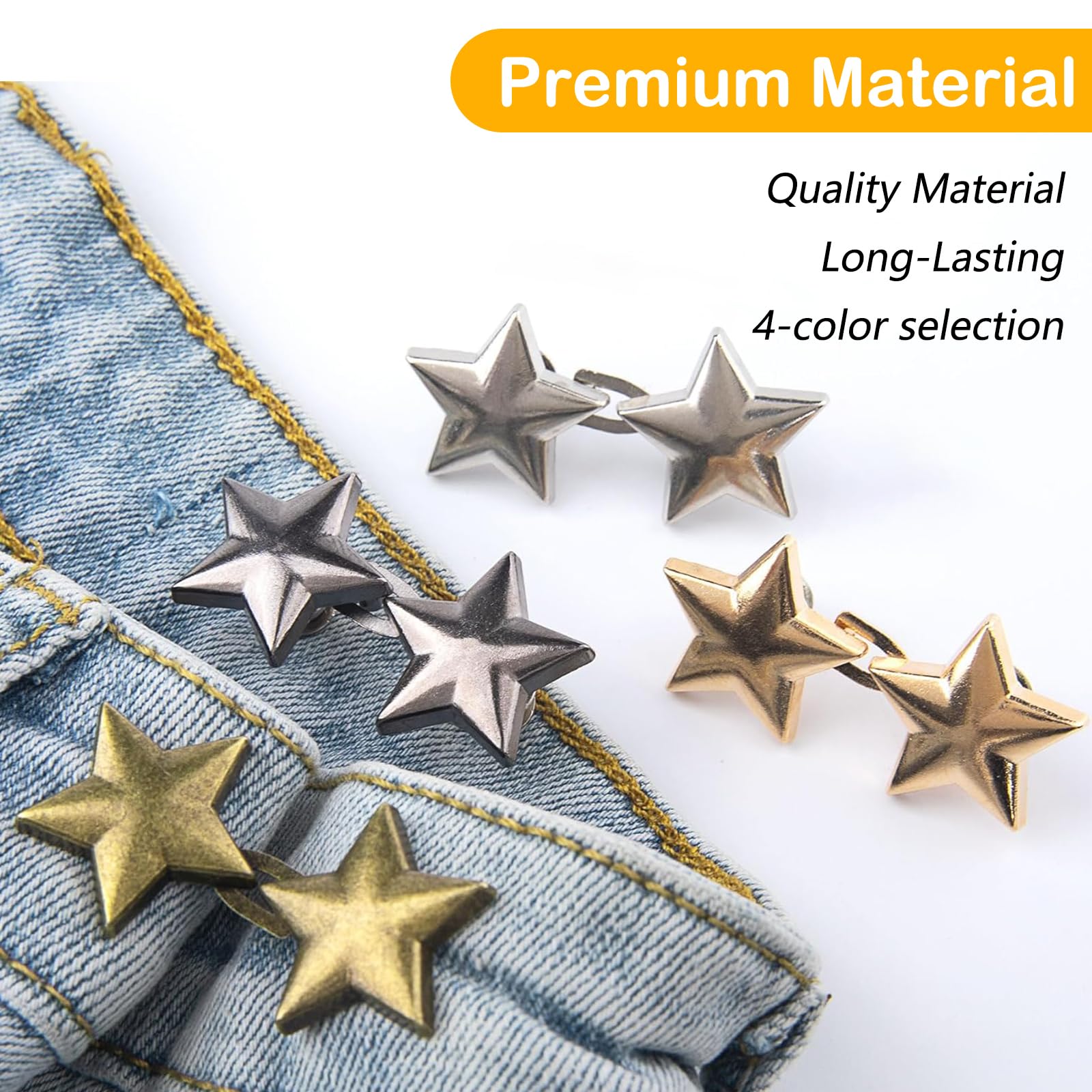 Chaofatchoy 4Pairs Star Waist Tightener, Adjustable Waist Tightener for Jeans Pants, Skirts, Sleeves, Sweaters, Metal, Gold - Image 2