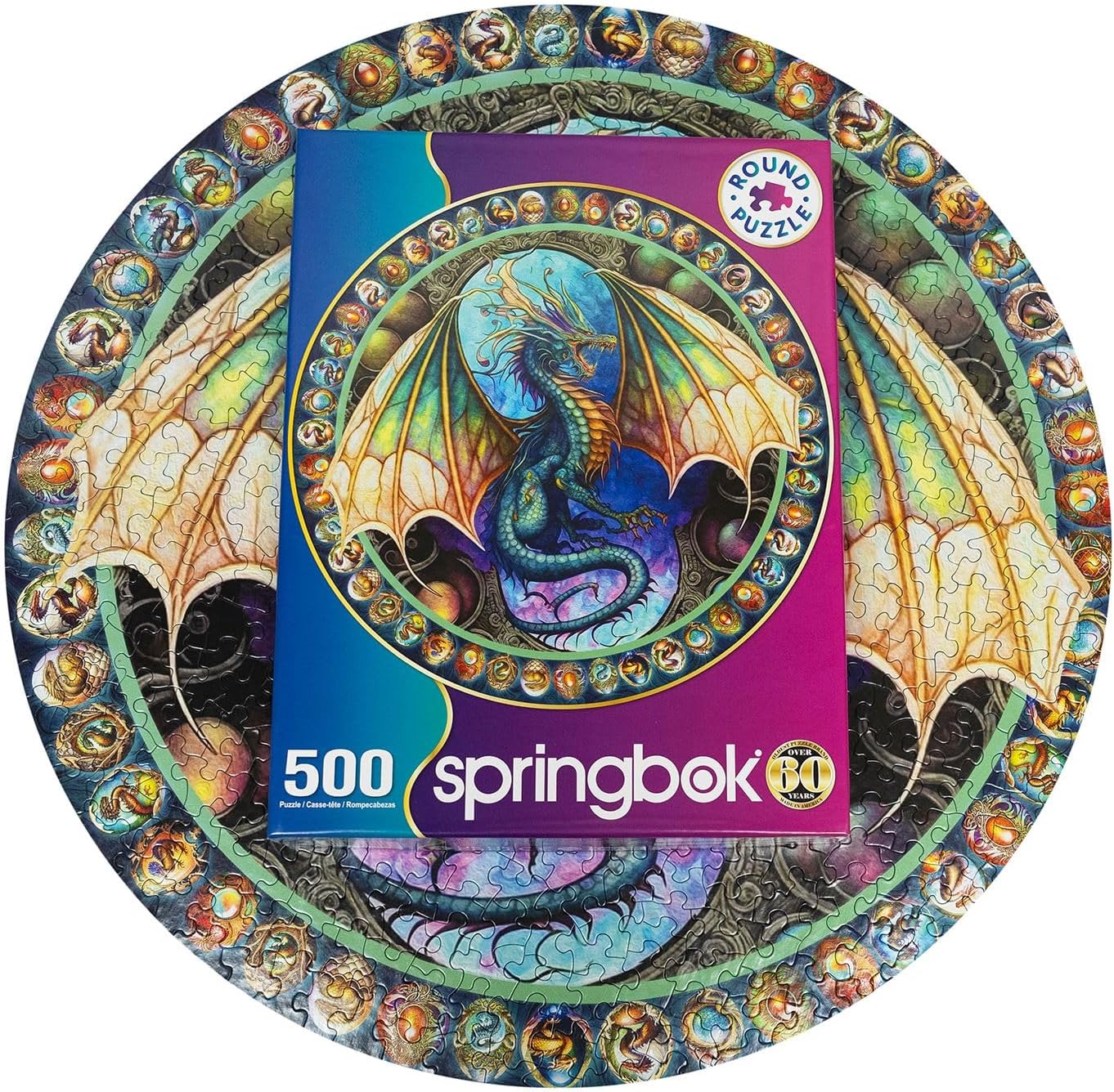 Springbok's Dragon Heart 500 Piece Round Jigsaw Puzzle for Adults - Unique Cust Pieces with Spectacular Dragon Image - Made in USA