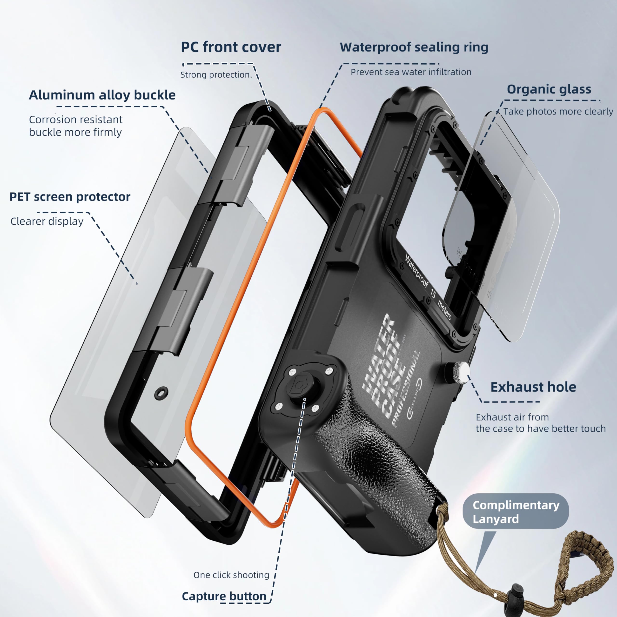 2025 Upgrade Universal Wasserdichte Handyhülle Tauch Schnorchel Telefonhülle für iPhone 16/16E/15/14/13/12/11 Pro/Pro Max/XS/X(Linker Lautstärketaste Version)Unterwasser Touchscreen Foto Video Gehäuse