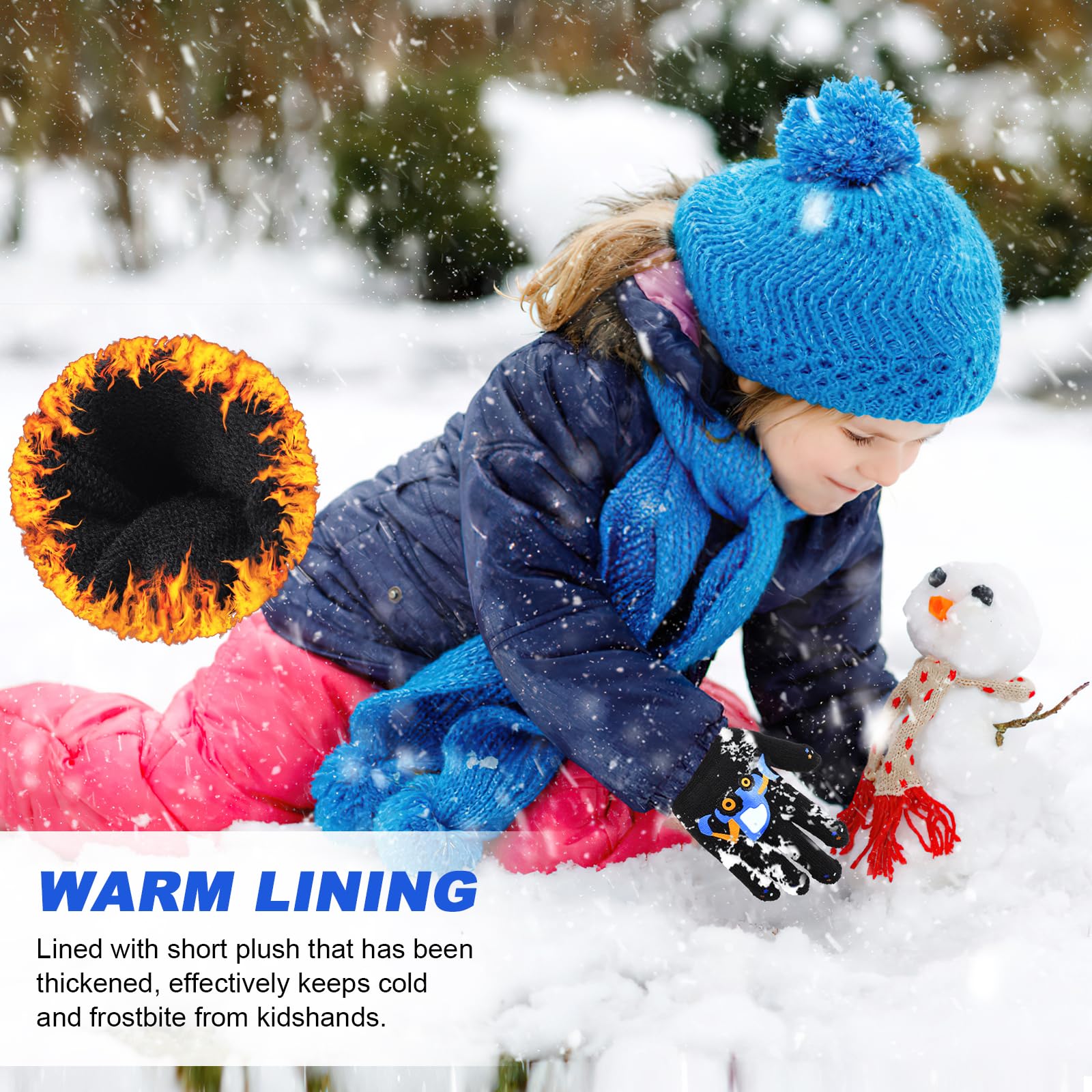 QKURT Guantes Mágicos Infantiles de Invierno Térmicos Dedos Completos para Niños Dinosaurios Excavadoras