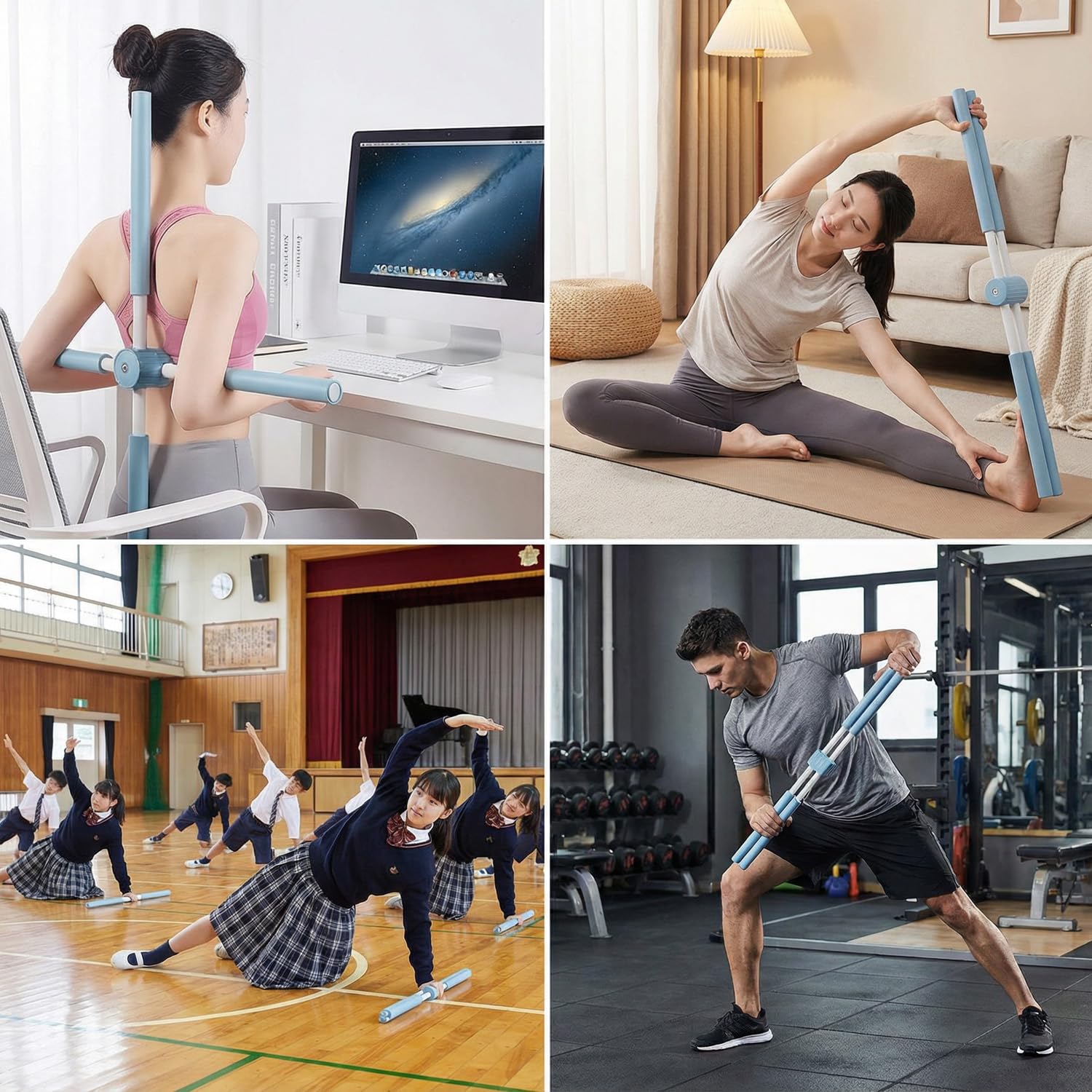 Bâtons de Correction de Posture de Yoga, Bâton de Pilates Rétractable pour Adultes et Enfants