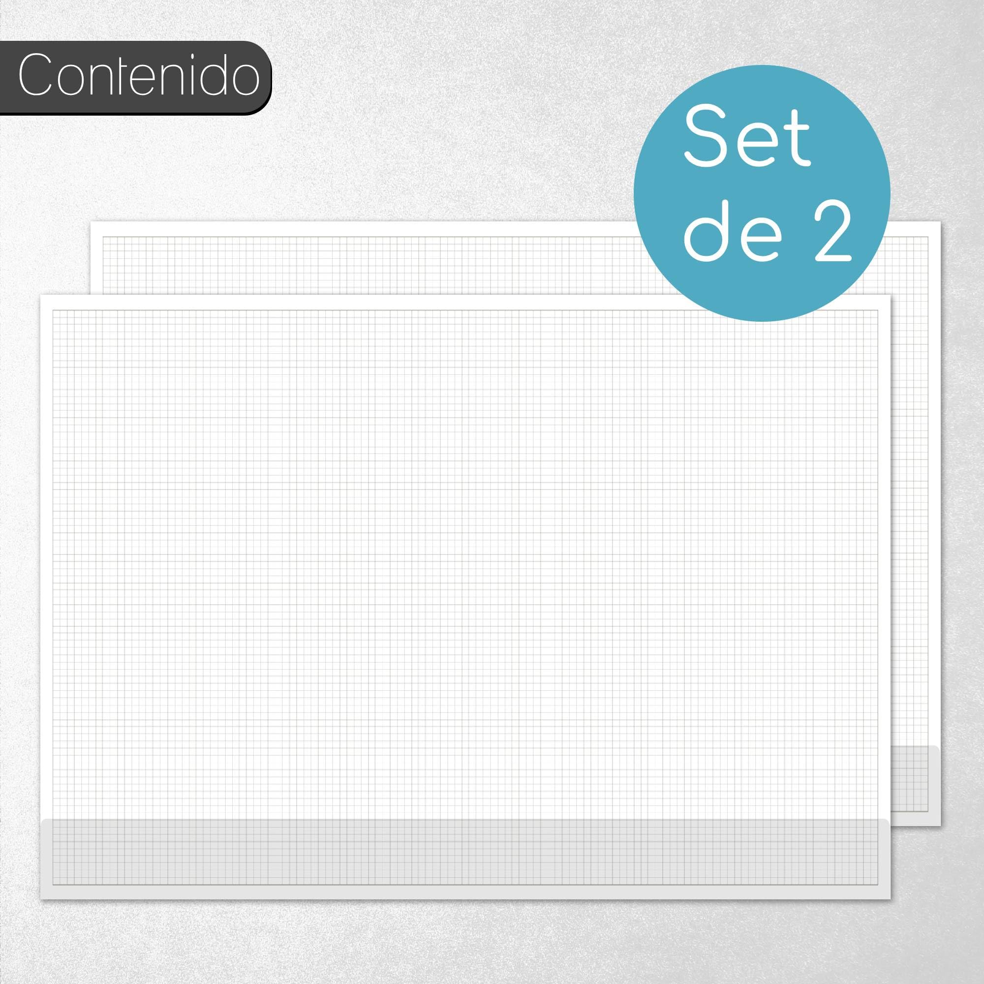 younikat Salvamanteles de escritorio A2 cuadriculado 40 hojas 2 uds - dv1236 | Papel offset 80 g/m², 42 x 59,4 cm, cuadrícula 5 x 5 mm, 40 hojas, cartón gris, pegado superior e inferior