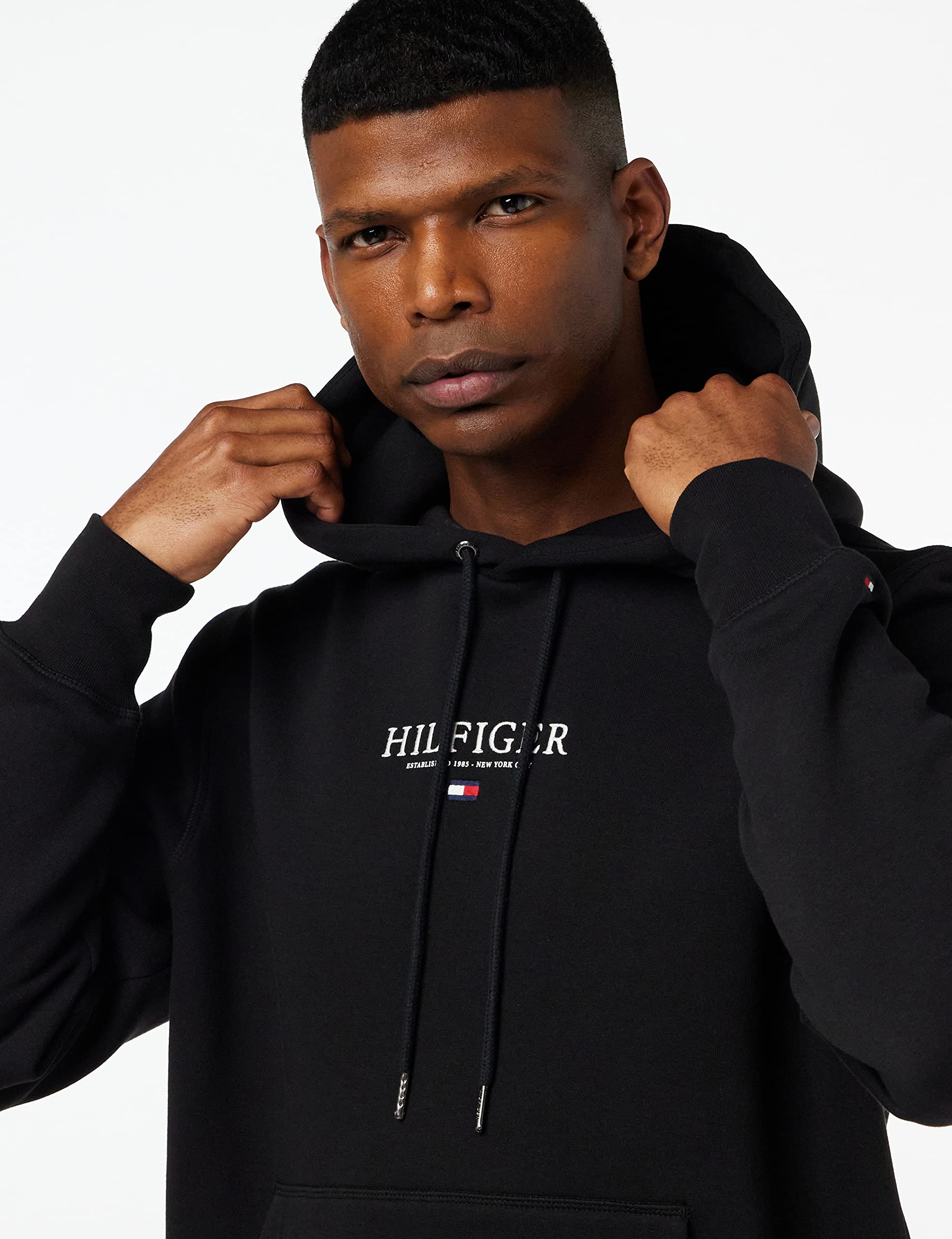 Tommy Hilfiger Męska bluza z kapturem z logo Hilfiger, czarna, S, Czarny, S