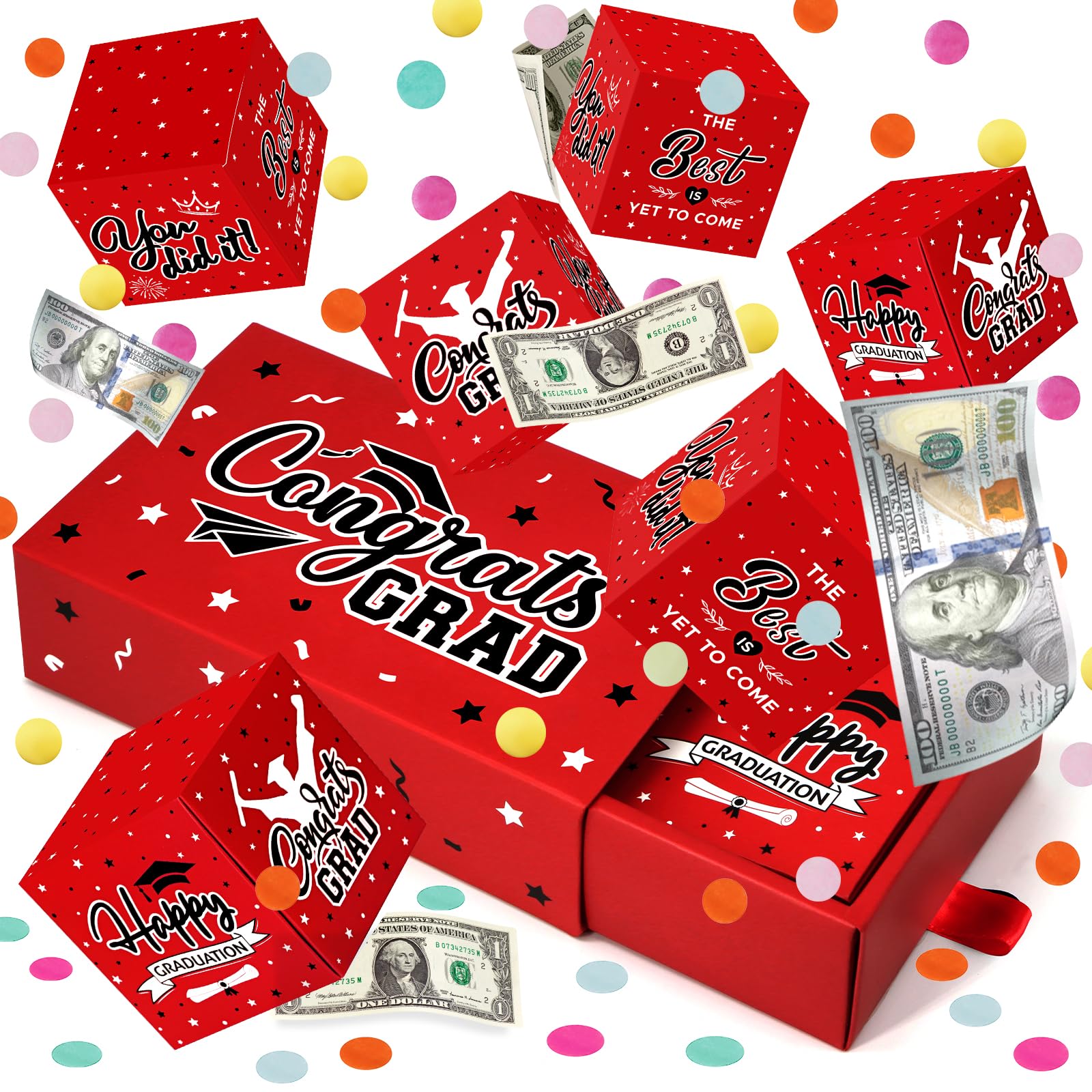 Photo 1 of WenmthG 2026 Graduation Surprise Gift Box Explosion for Money - 10 Pcs Grad Pop Out Folding Bounce Money Gift Box with Confetti - Cash Gift Idea for Grad - Graduation Money Bank Party Supply (Red)