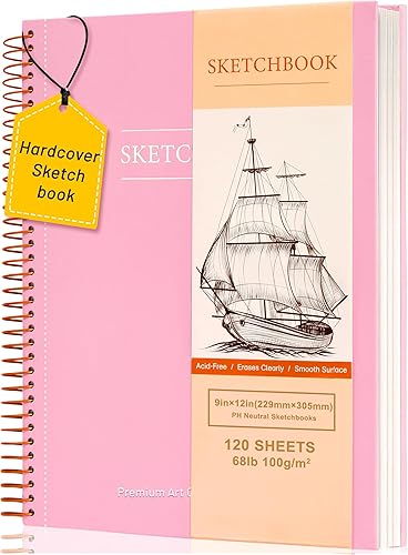 Cuaderno de bocetos de tapa dura de 9 x 12 pulgadas para dibujar 120 hojas encuadernadas en espiral cuaderno de bocetos de arte de primera calidad