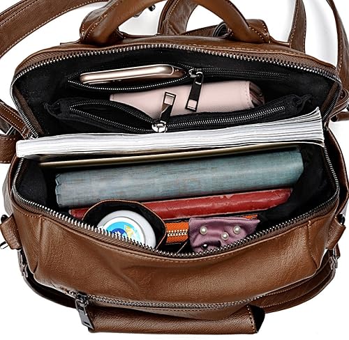 Miniatura 5 de UTO - Mochila para mujer de piel sintética y nailon, desmontable, en cuero sintético y naylon, versión de tela, Marrón, L