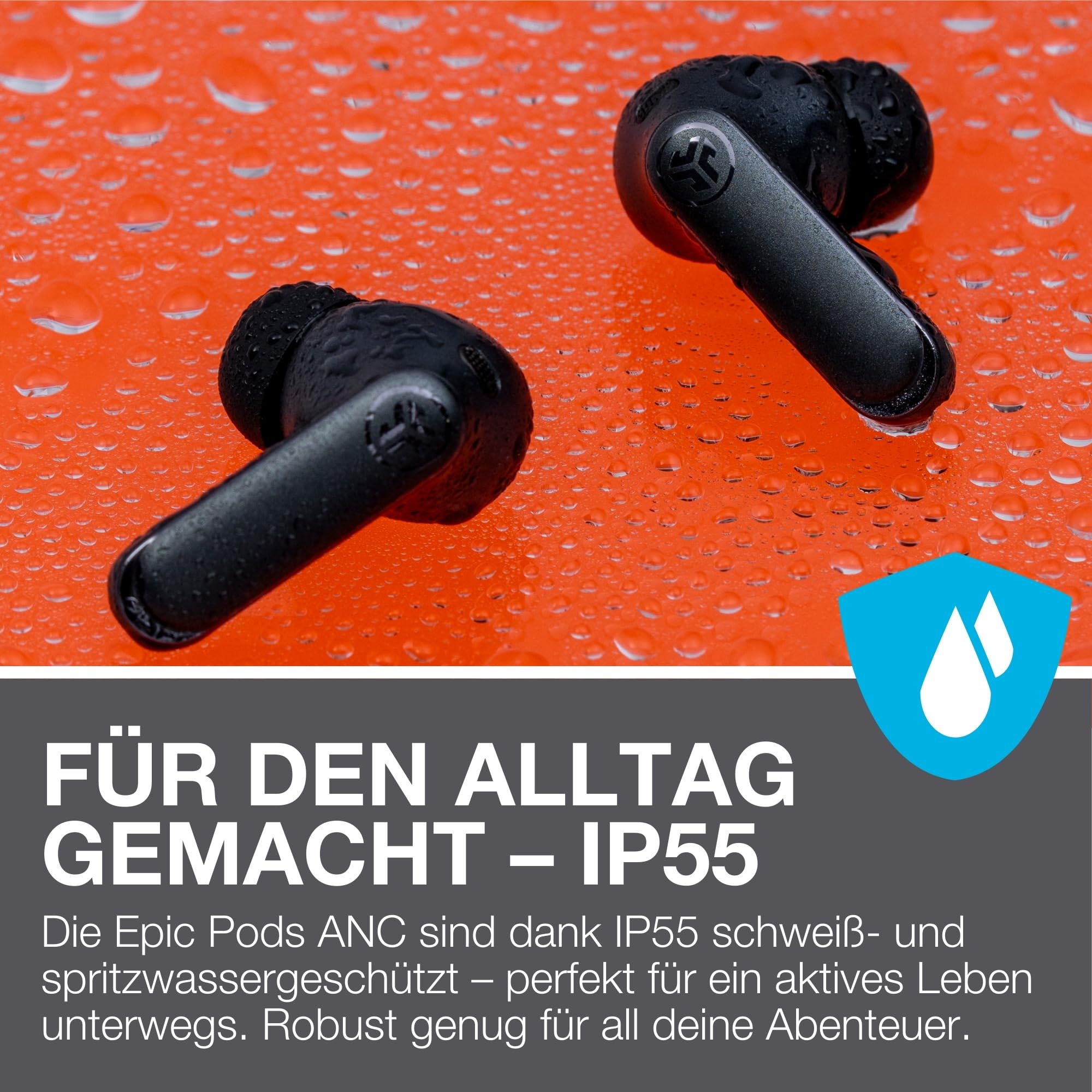 JLab Epic Pods ANC In-Ear Kopfhörer Bluetooth Noise Cancelling, Schwarz | Kabellose Earbuds 60+ Std., Adaptive-Geräuschunterdrückung, Dual-Treiber Hi-Res Audio, Multipoint, IP55, Klare Anrufe