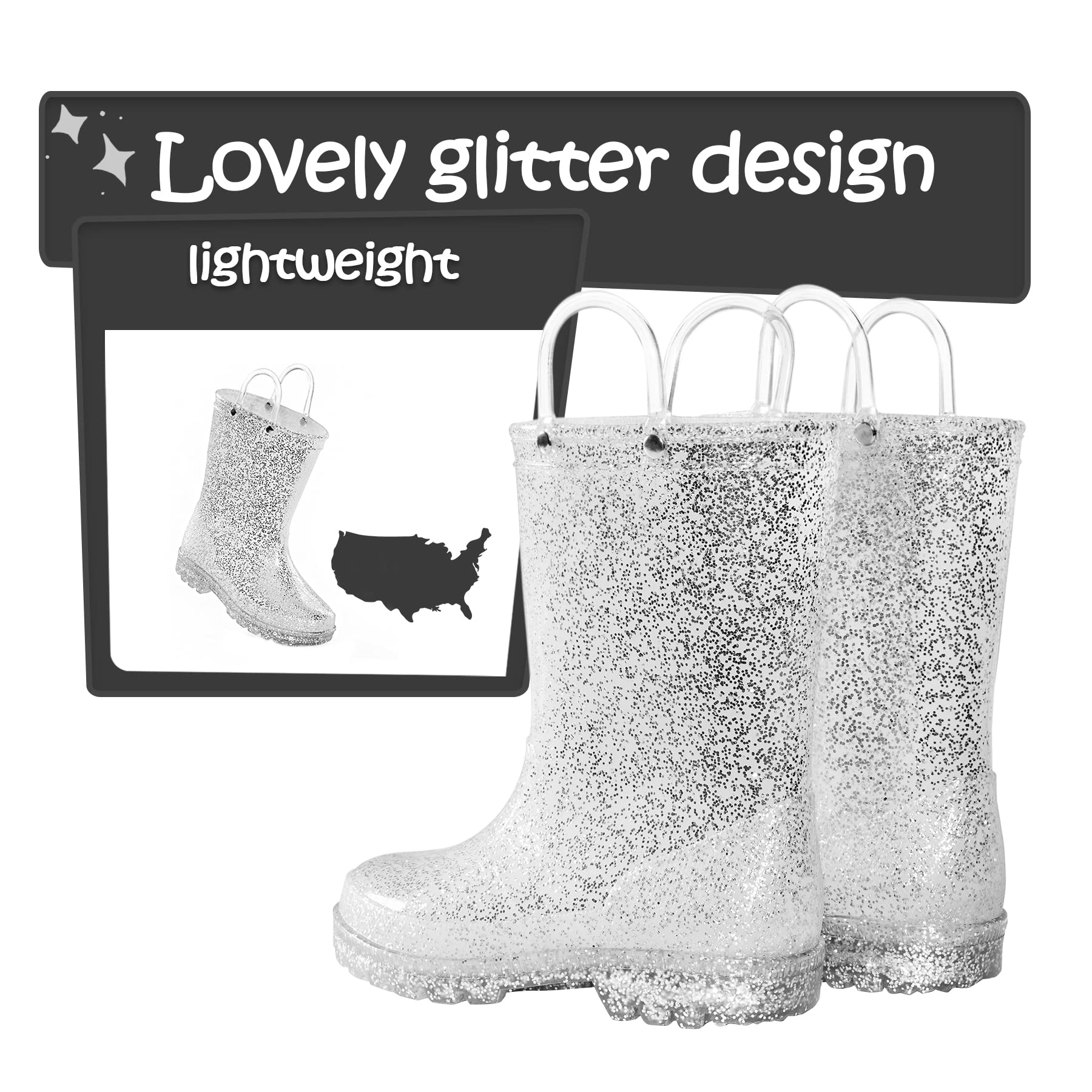 Botas De Chuva Infantis K KomForme Com Glitter | Impermeáveis E Com Luz | Fácil De Calçar - Roxa Tamanho 2