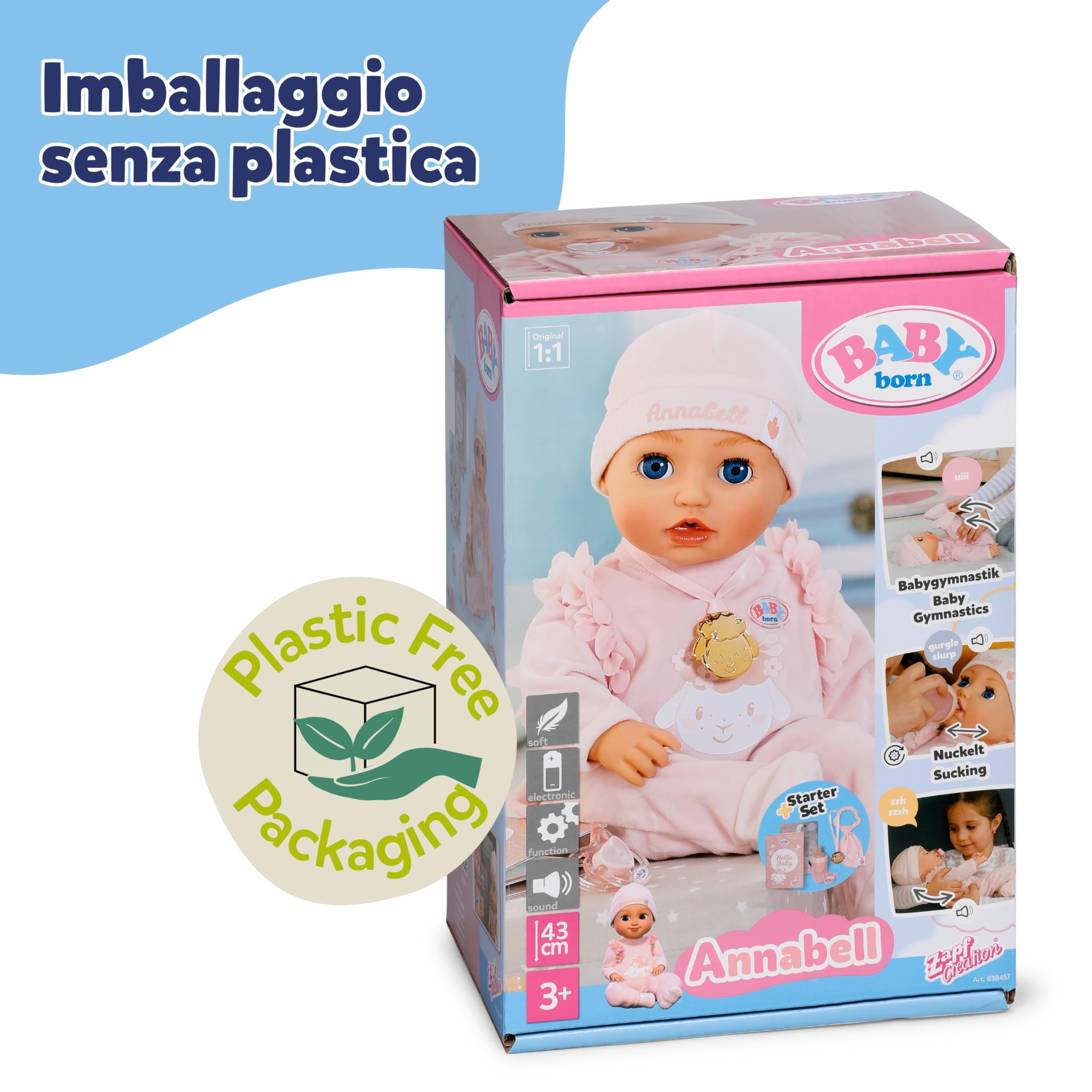 BABY born Annabell 43 cm bambola con suoni e 7 funzioni | Corpo morbido, accessori inclusi, batterie necessarie, da 3 anni