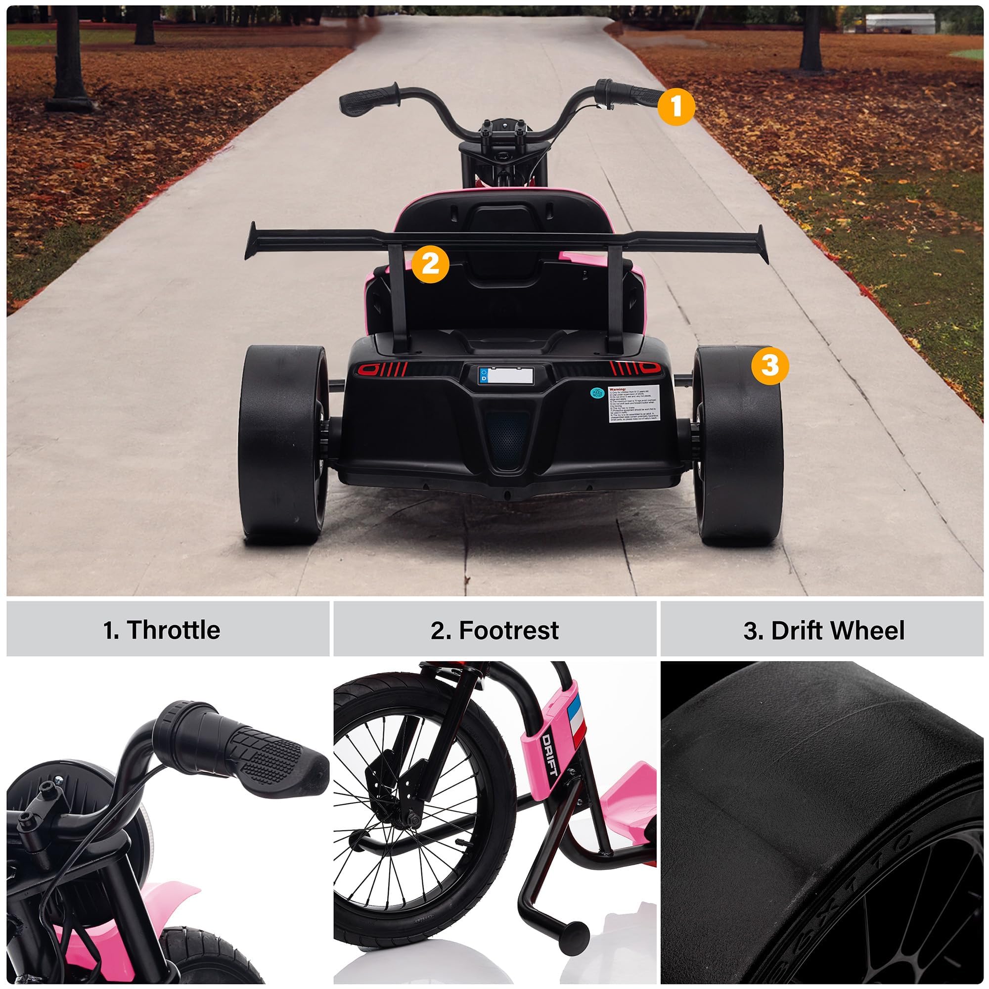Voltz Toys 24V Electric Drift Trike for Kids, 3-Wheel Ride-On